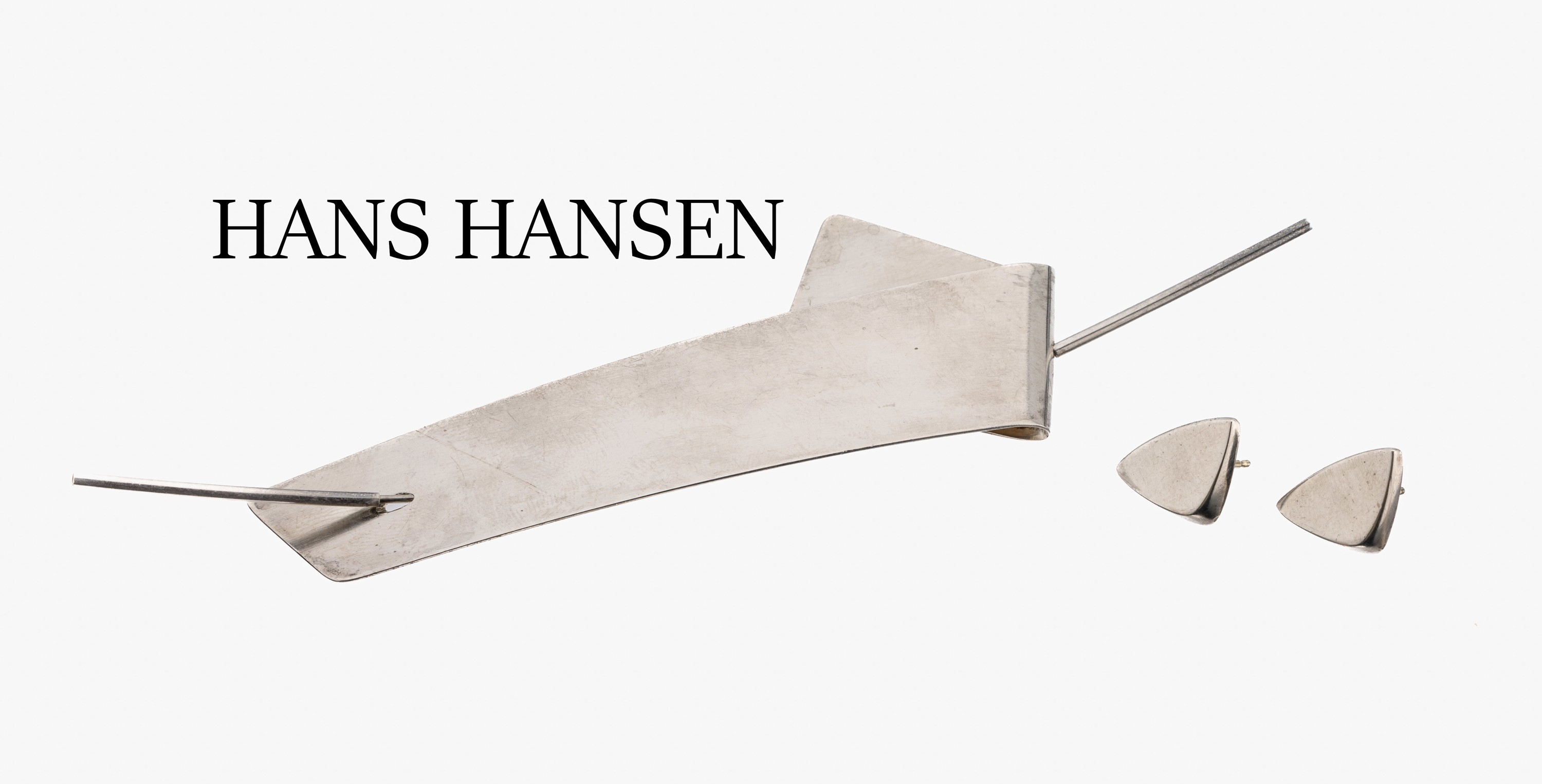 HANS HANSEN Schmuckset, 925er Silber, Dänemark, best. aus: außergewöhnlich große Brosche, ca. 15 x 4.5 cm, und 1 Paar schlichteOhrstecker, sign.