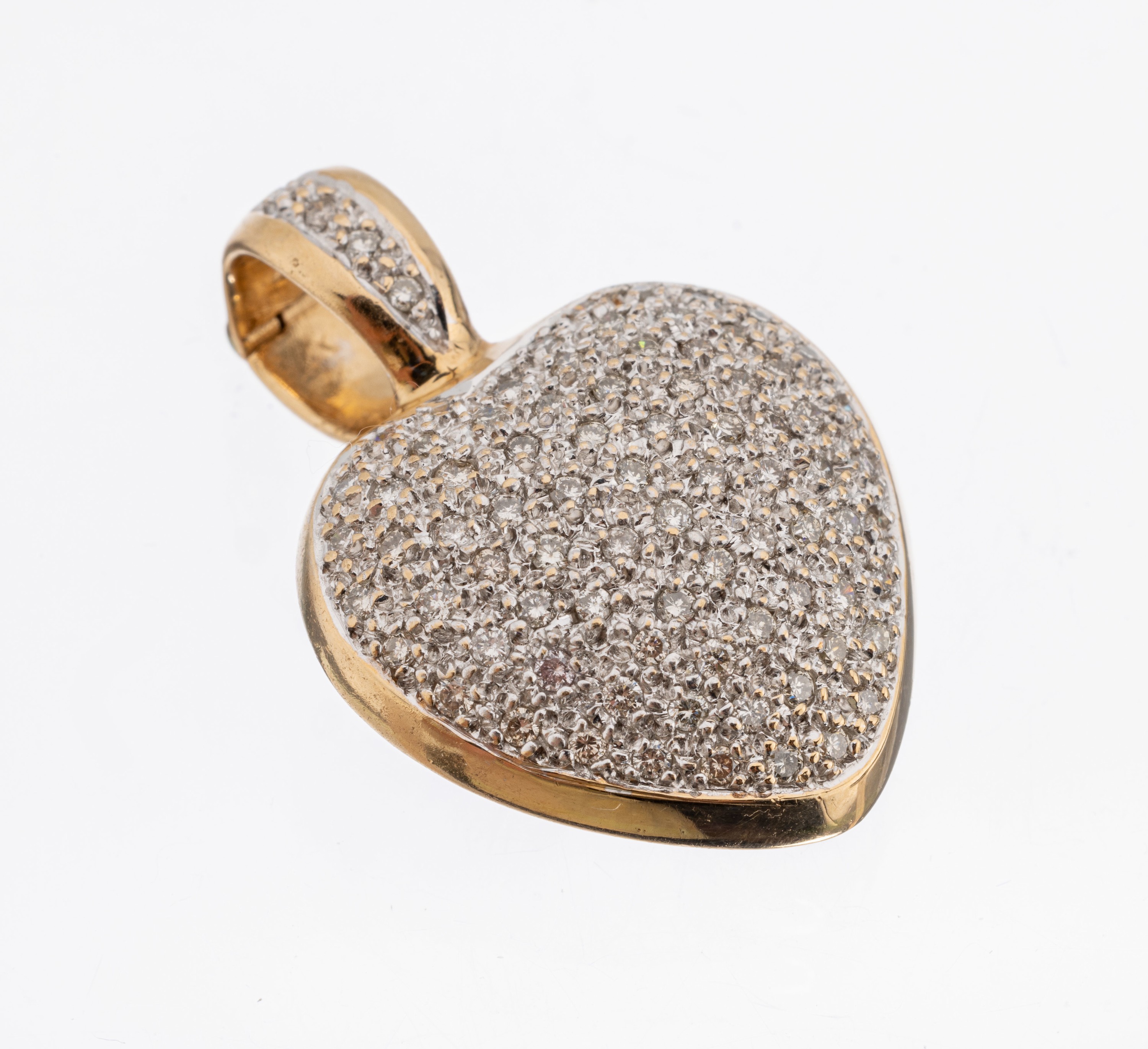 14 kt Gold Brillant-Clipanhänger, WG/GG 585/000, Herz, Brillanten zus. ca. 1.00 ct Weiß-get.Weiß/si, ca. 3.2 x 2.4 cm, ca. 12.1 g