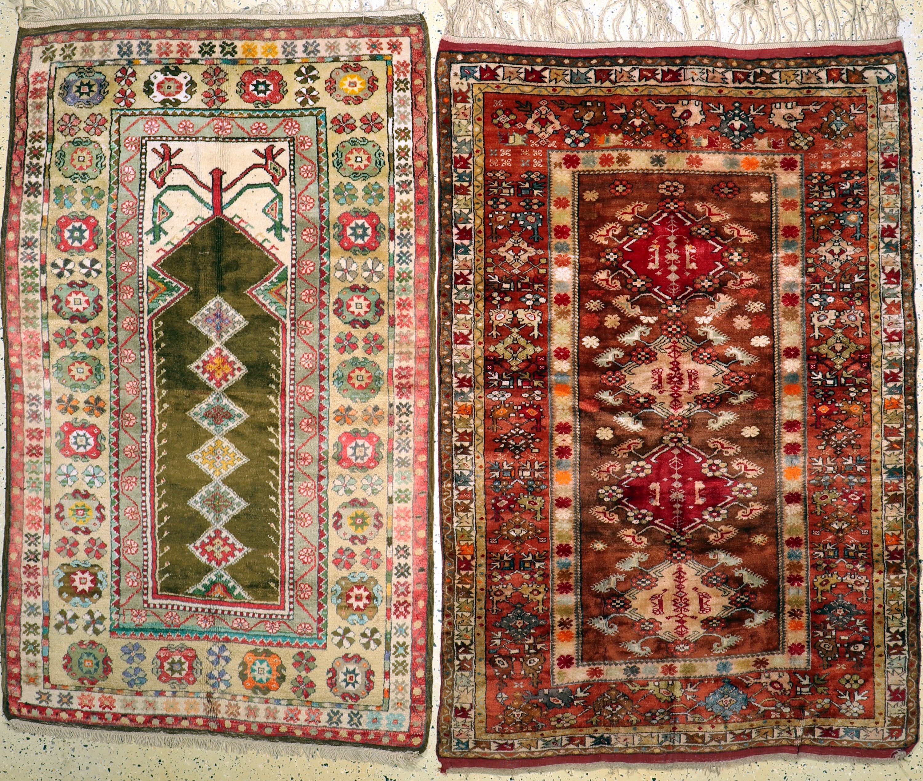 2 Lots alte Melas, Türkei, Mitte 20.Jhd, Wolle auf Wolle, ca. 200 x 133 cm, EHZ: 2