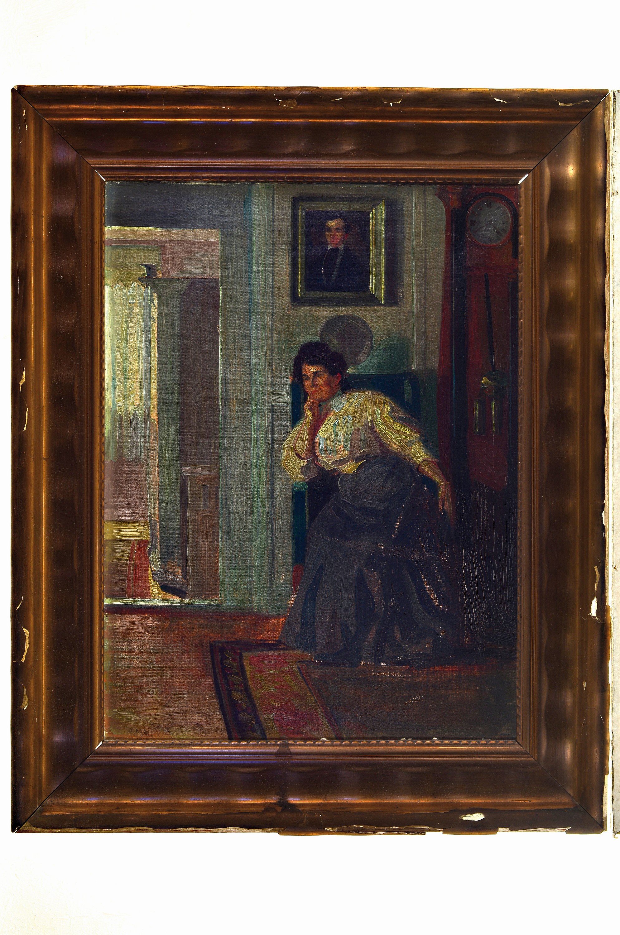 Detail k: Richard Mahn, 1866 Leipzig-1951 Hindelang, Damenbildnis eingebettet in gutbürgerliches Interieur, links unten signiert und datiert 1908, Öl/Lwd, ...