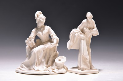 Image 2 porcelain figures, Nymphenburg, 20th century, white, 1) Singing shepherdess, designed ...