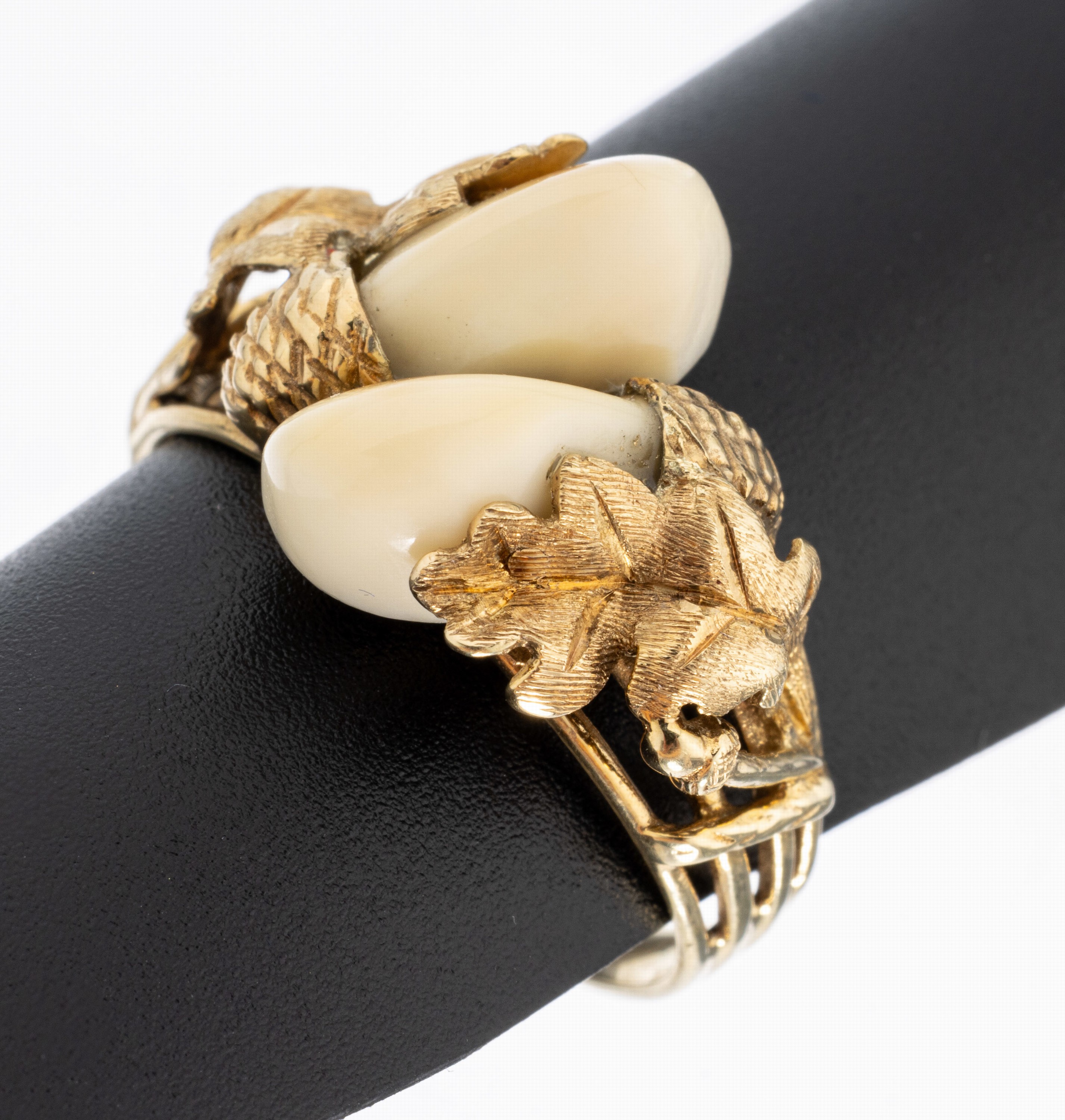 14 kt Gold Grandel-Ring, GG 585/000, Eichenlaubdekor, RW 59, ca. 5.8 g