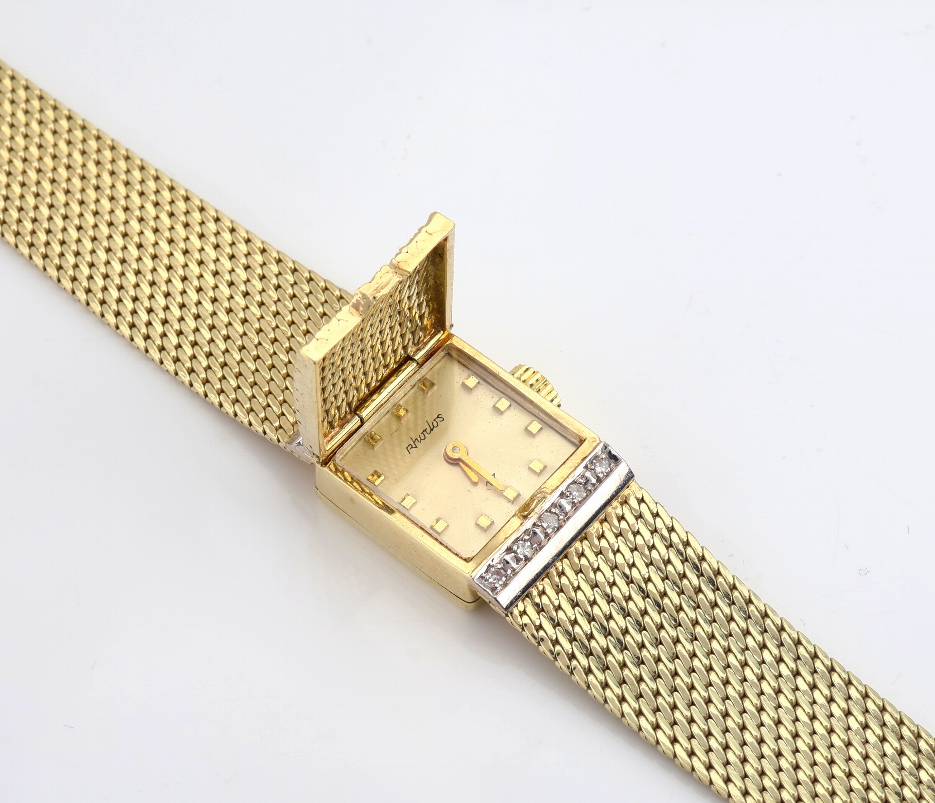 Detail a: 14 kt Gold Schmuckbanduhr, GG/WG 585/000, Diamantbesatz in WG gefasst, Handaufzug, Funk. ungepr., L. ca. 17.5 cm, ca.35.7 g