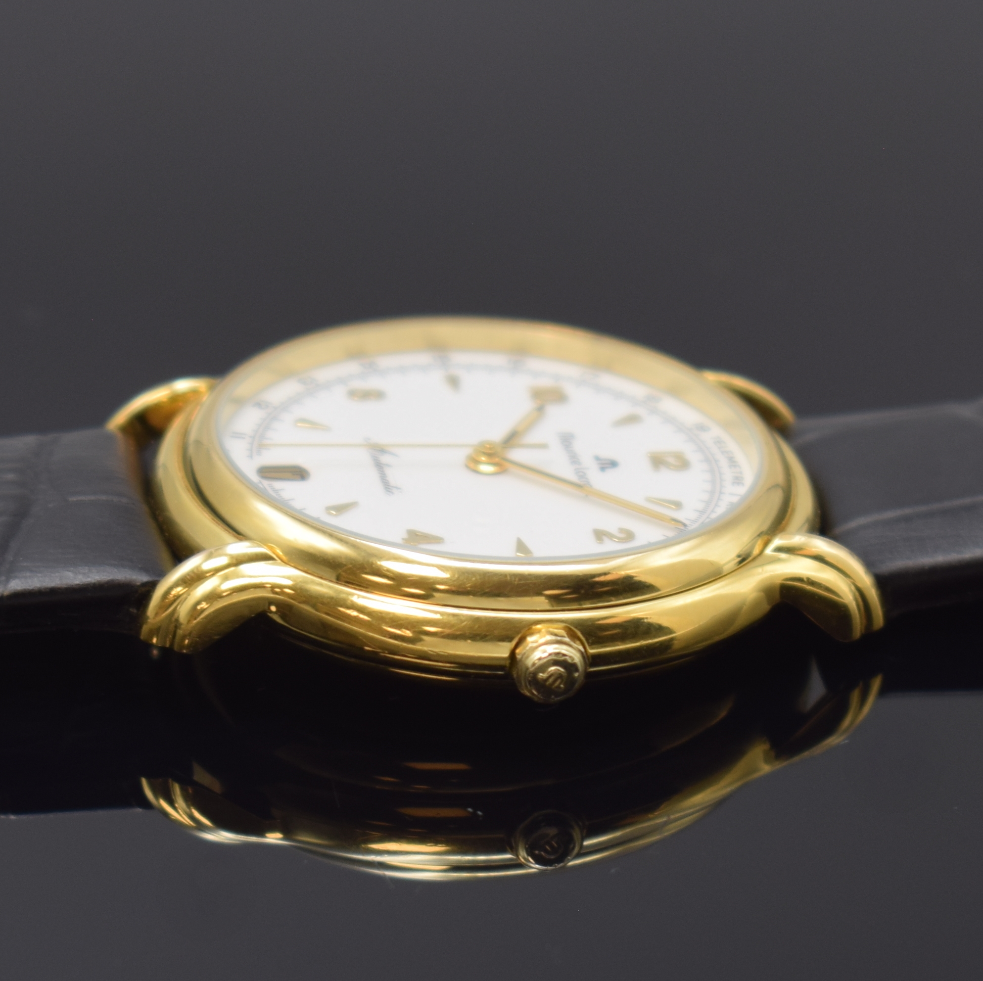 Detail b: MAURICE LACROIX elegante Armbanduhr mit Telemeterskala, Schweiz um 1990, Automatik, verg., beids. vergl. Geh., Boden aufgedr., weißes Zifferbl., ...