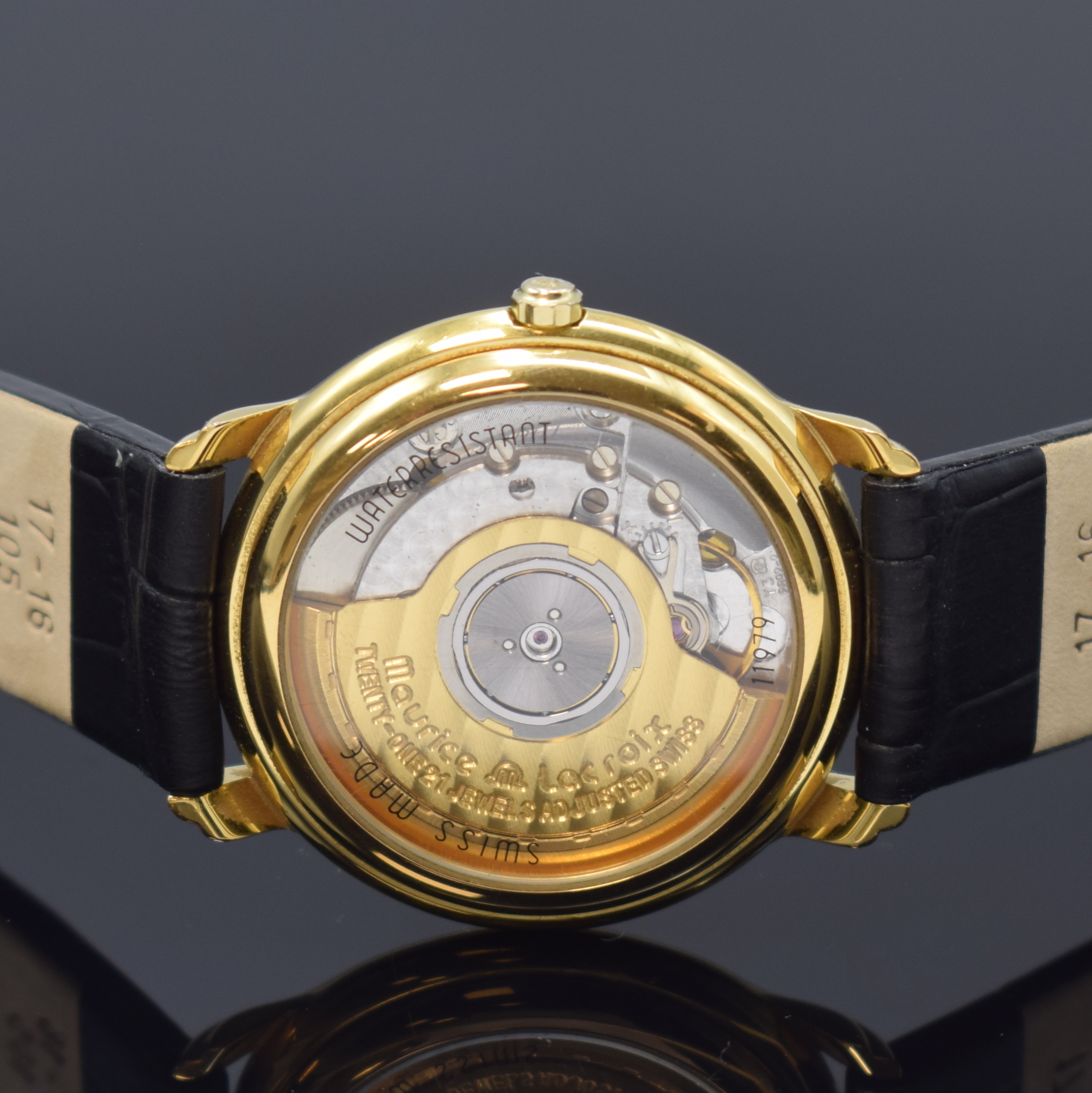 Detail c: MAURICE LACROIX elegante Armbanduhr mit Telemeterskala, Schweiz um 1990, Automatik, verg., beids. vergl. Geh., Boden aufgedr., weißes Zifferbl., ...