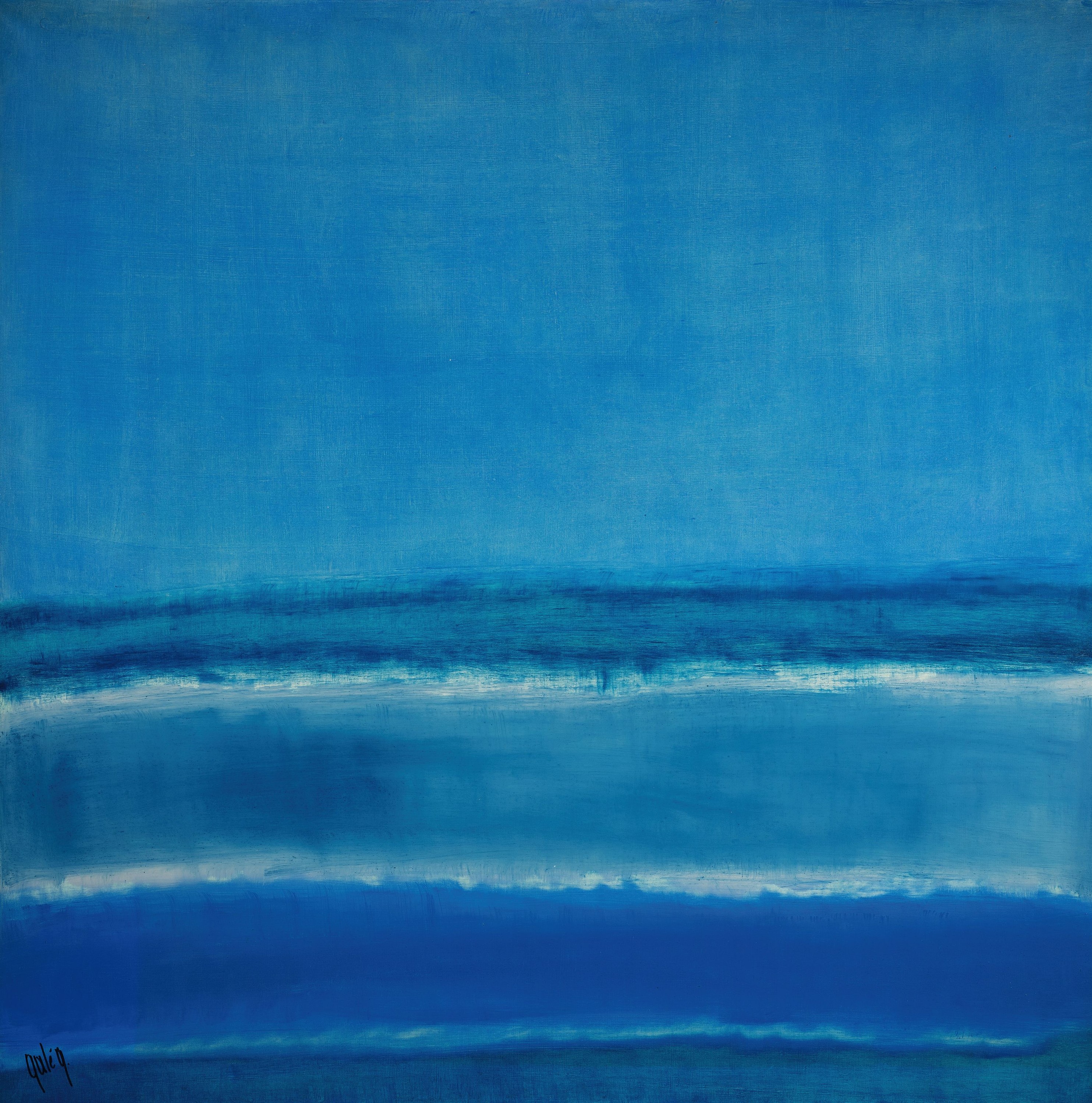 Gaston Galé, zeitgen. belgischer Künstler, abstrakte Komposition in Blau, Öl/Lwd, sign., ca. 100x100cm