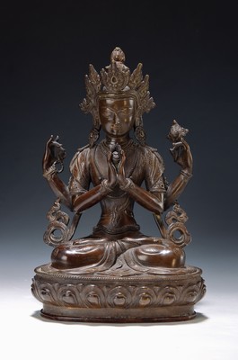 Image Sitzende Tara, Nepal/Tibet, um 1900, Bronze, patiniert, ca. 32.5 x 20 x 13 cm