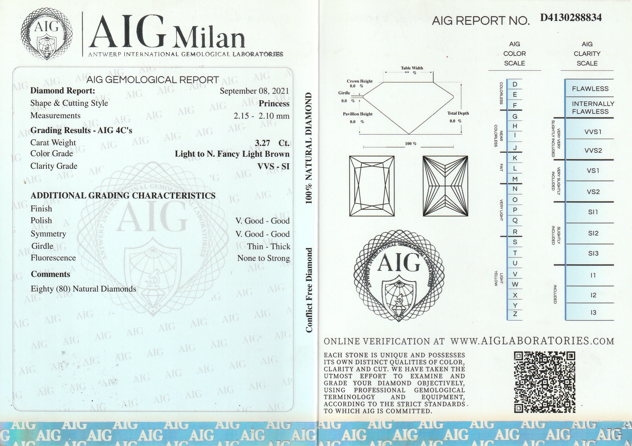 Detail a: Lot lose Diamanten, Princess-Cut zus. ca. 3.27 ct light-fancy light brown/vvs-si, AIG Expertise anbei, verschweißt