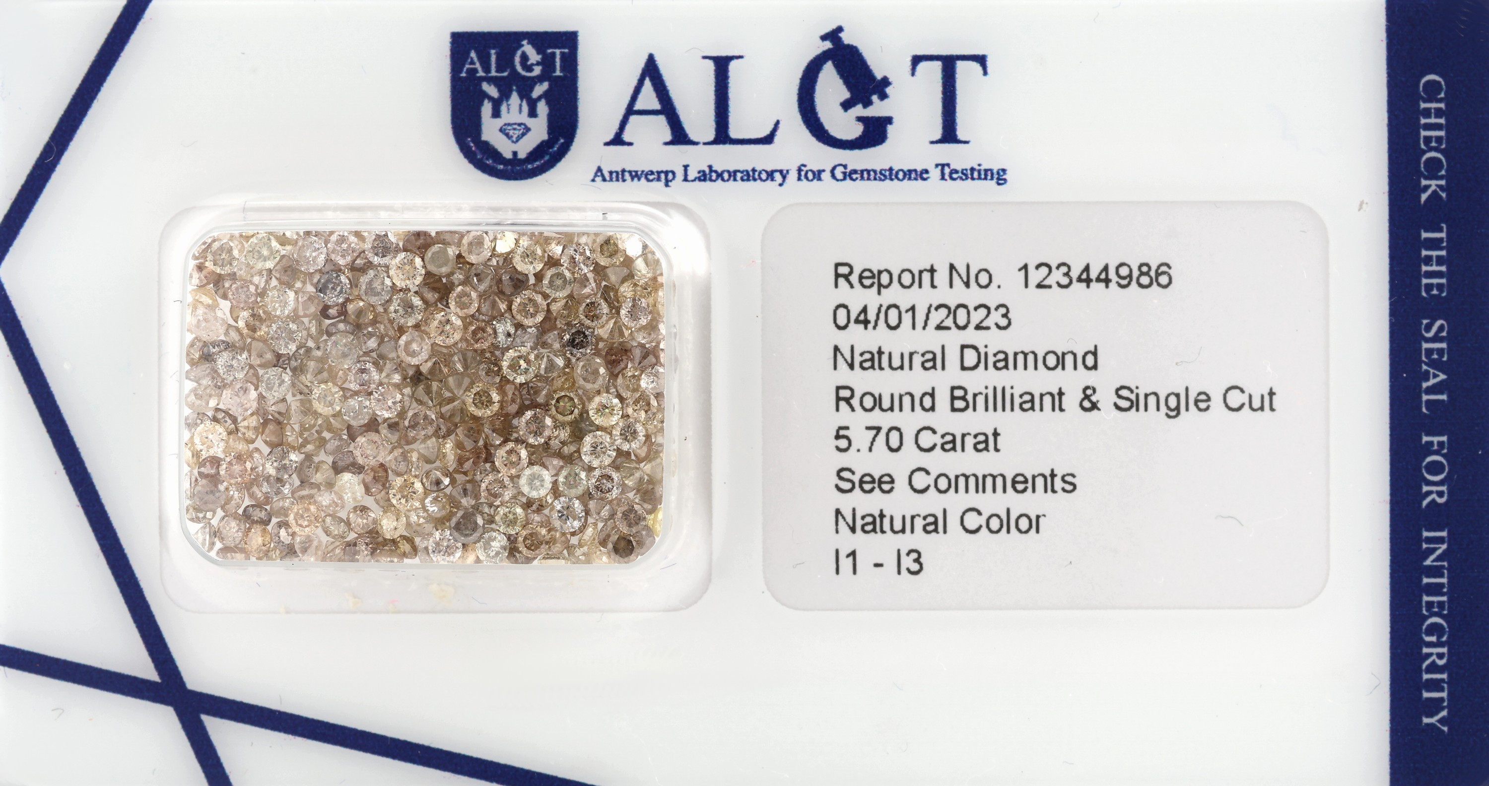 Lot lose Diamanten zus. ca. 5.70 ct versch. Farben/p1-3, ALGT Expertise anbei, verschweißt