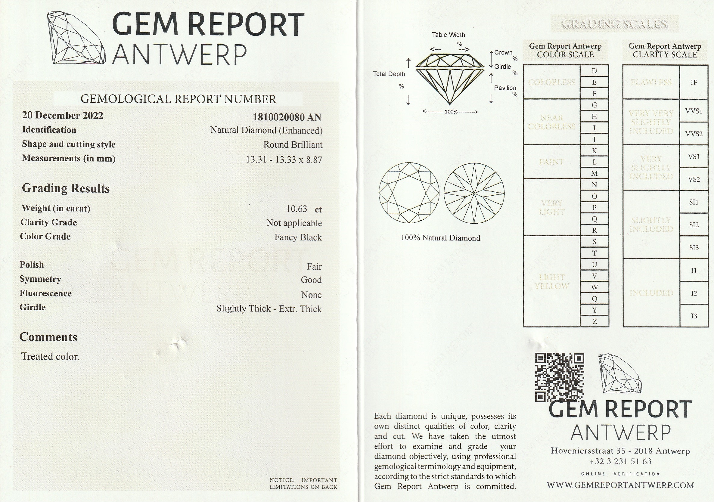 Detail b: Loser Diamant, ca. 10.63 ct fancy black, Expertise anbei
