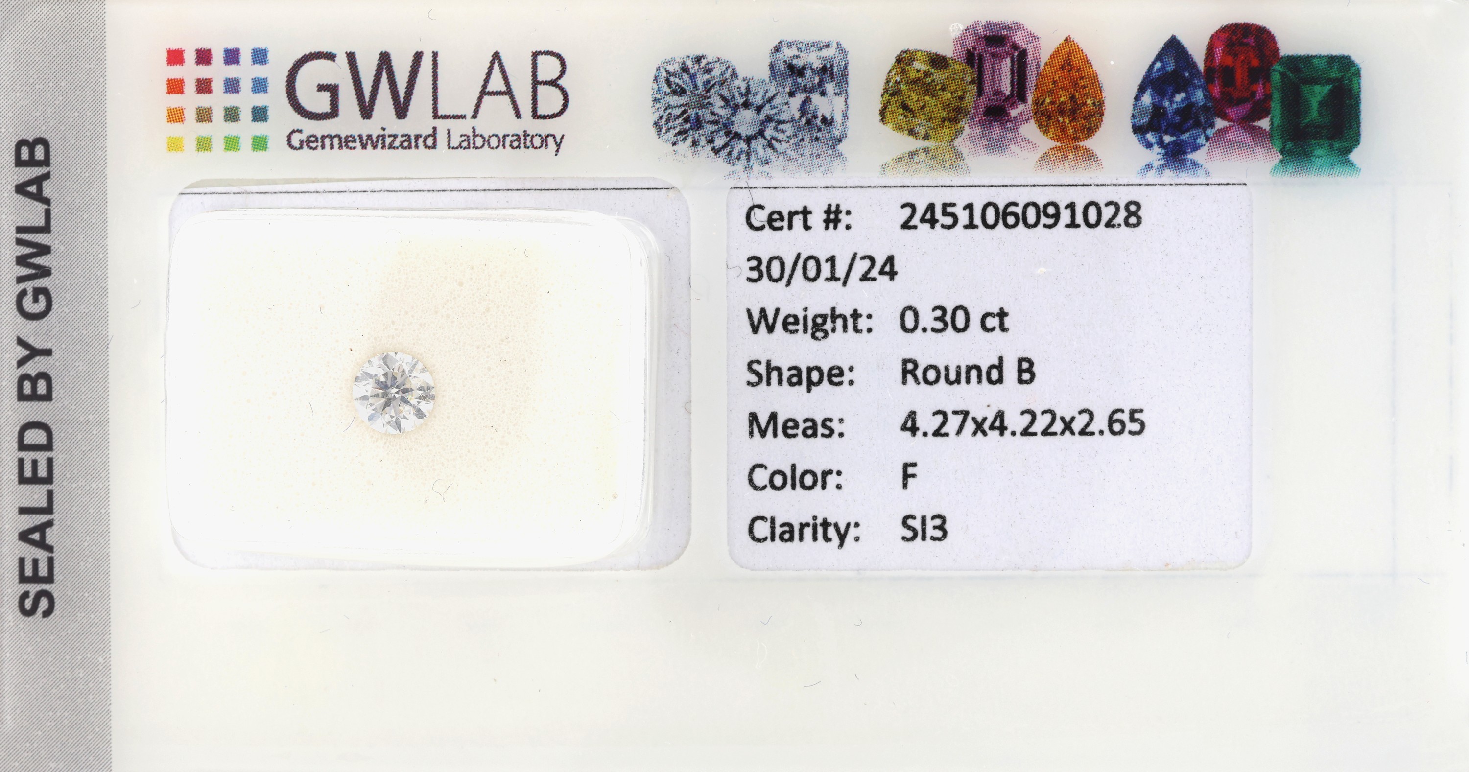 Loser Brillant 0.30 ct, feines Weiß +(F)/si2, mit Expertise, verschweißt