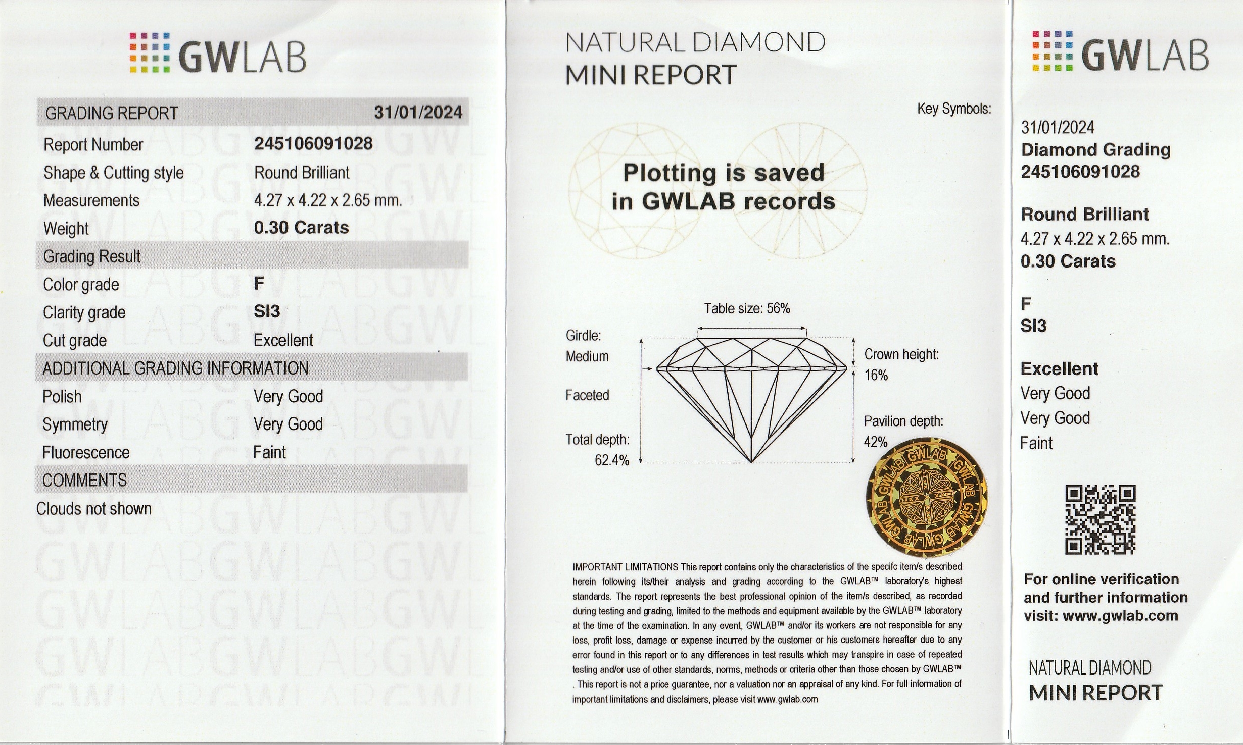 Detail a: Loser Brillant 0.30 ct, feines Weiß +(F)/si2, mit Expertise, verschweißt