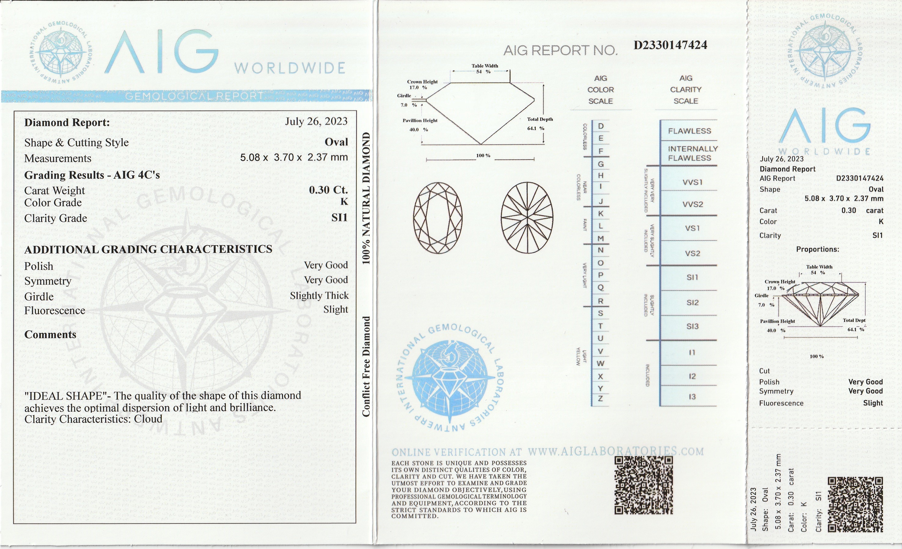 Detail a: Diamant oval, 0.30 ct get.Weiß(K)/si1, mit Expertise, verschweißt