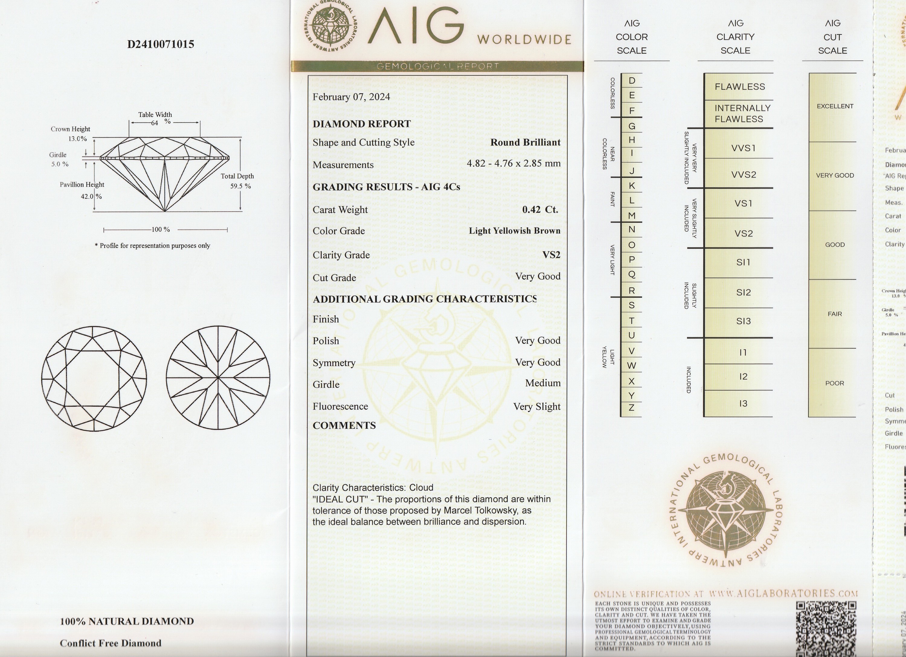 Detail a: Loser Diamant 0.42 ct, light yellowish brown/vs2, mit AIG Expertise, verschweißt
