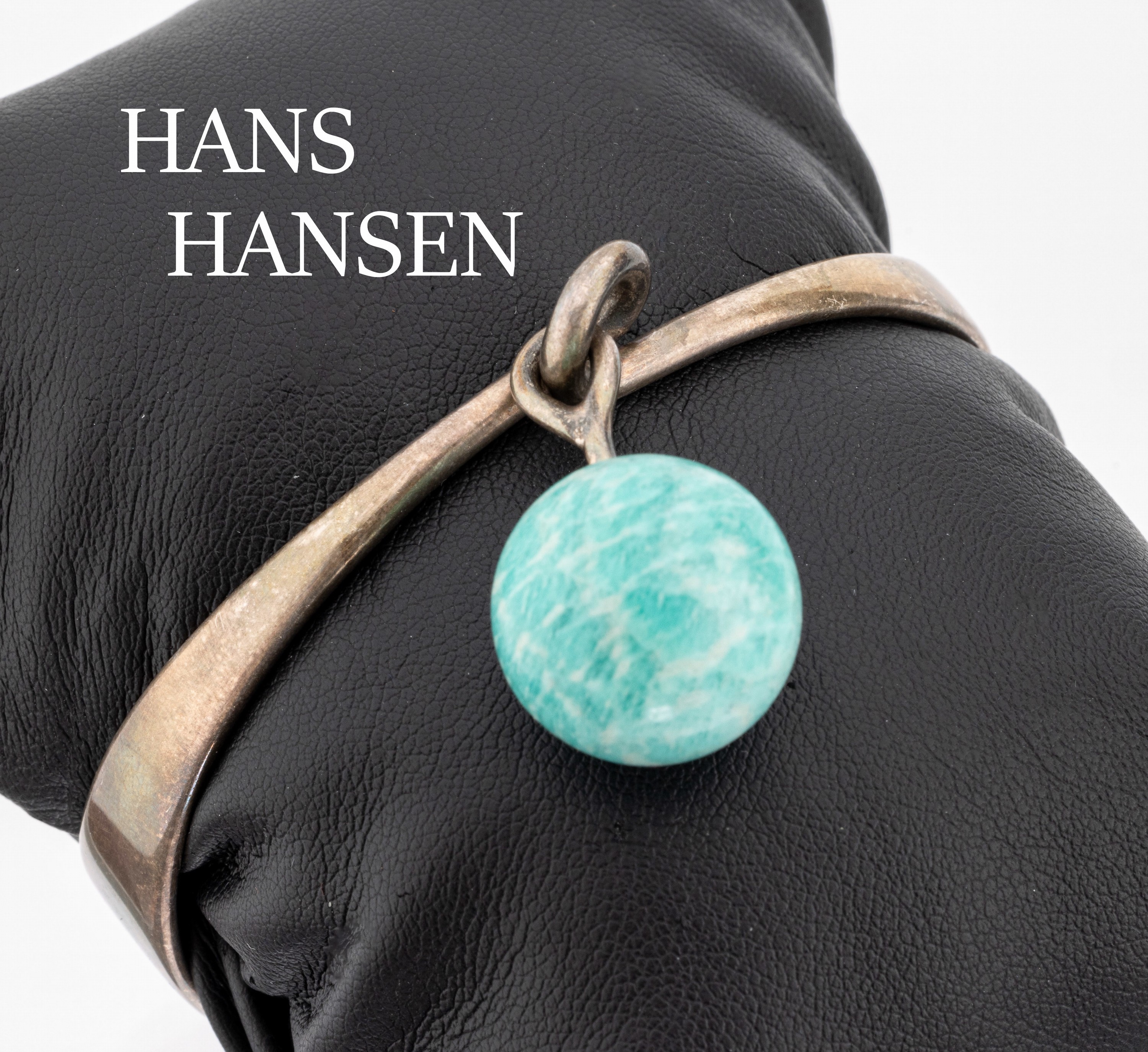 Armreif, Hans HANSEN, Dänemark, 925er Silber, 1970er Jahre, Amazonitkugel D ca. 18 mm, Armreif D ca. 6.5 x 6 cm
