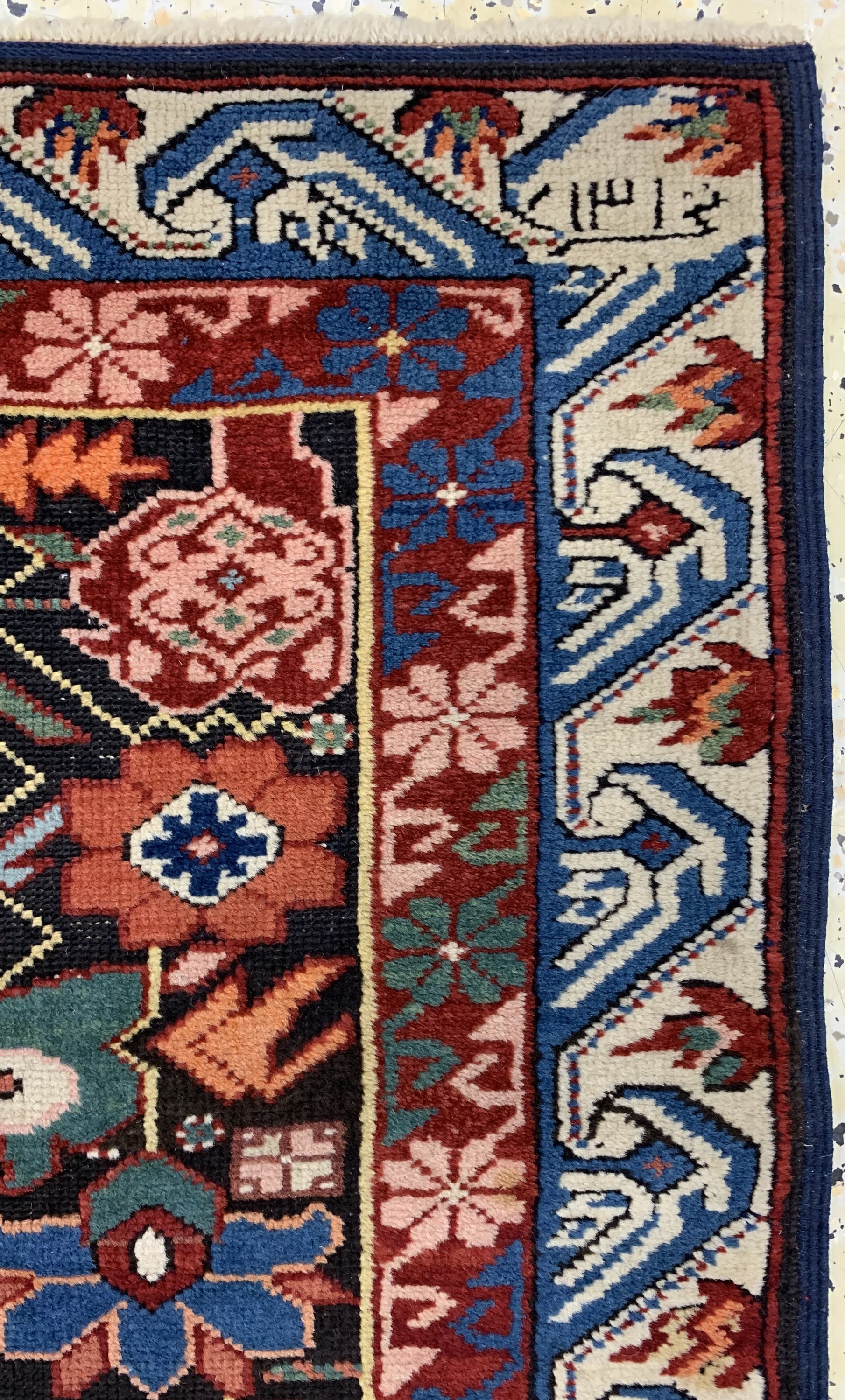 Detail d: Antiker"Seychur"Kazak, Kaukasus, datiert 1301(1880), Wolle auf Wolle, ca. 350 x 106 cm,EHZ: 2