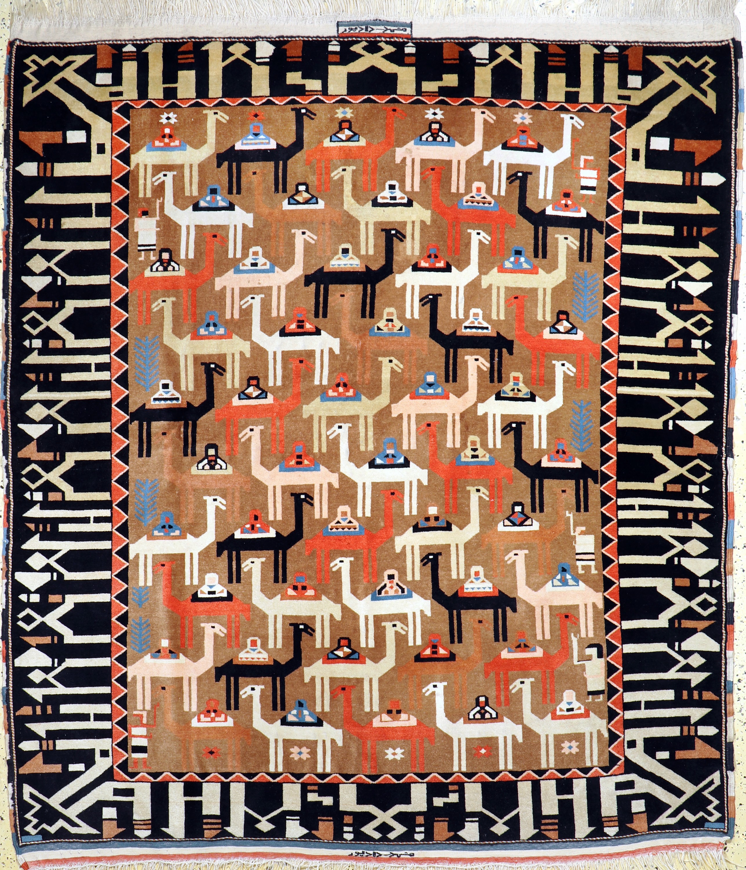 Auftragsarbeit sign.Mesched, ,Ende 20.Jhd, Wolle auf Wolle, ca. 215 x 190 cm, Reinigungsbedürftig, EHZ: 2
