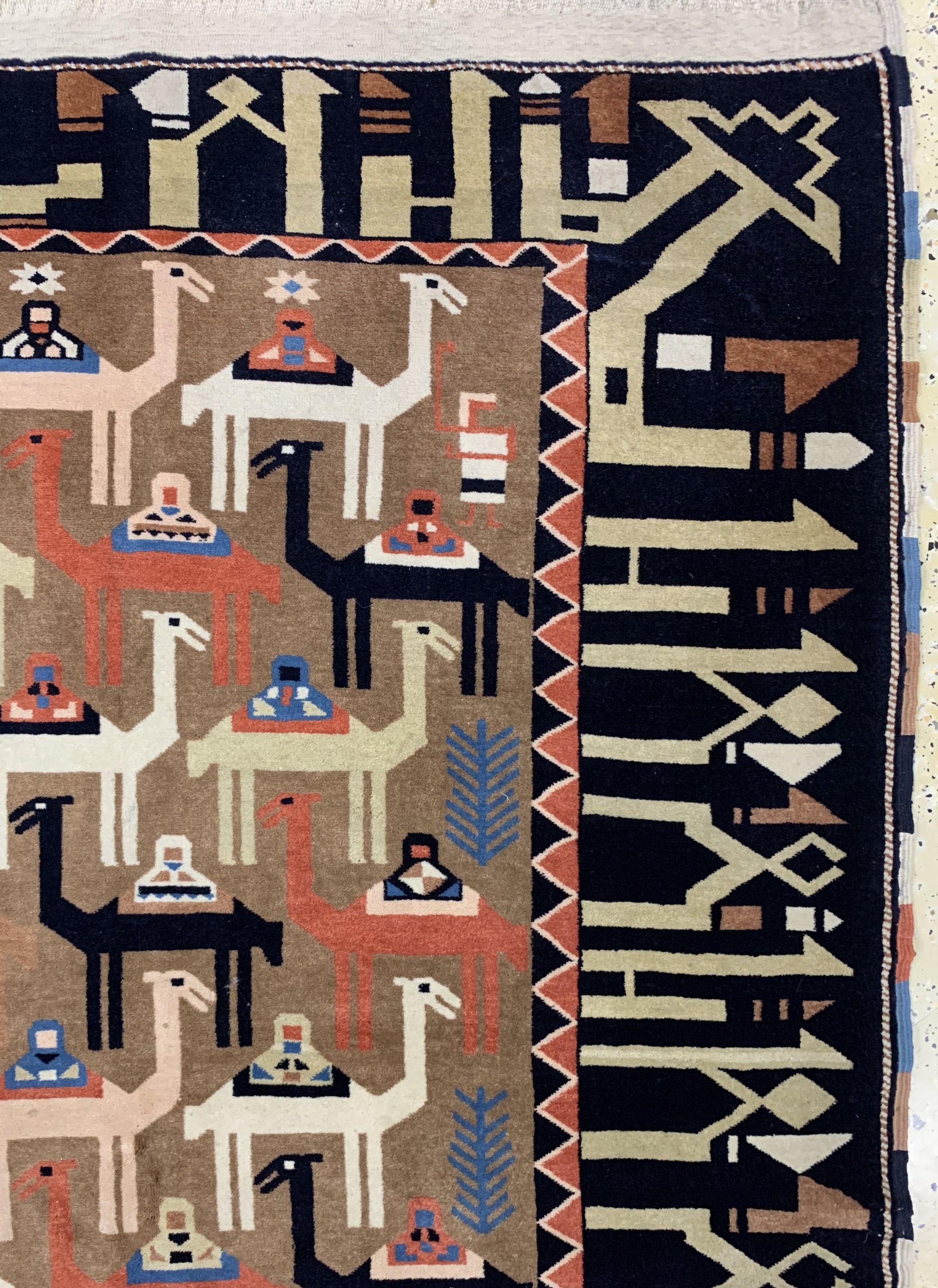 Detail e: Auftragsarbeit sign.Mesched, ,Ende 20.Jhd, Wolle auf Wolle, ca. 215 x 190 cm, Reinigungsbedürftig, EHZ: 2