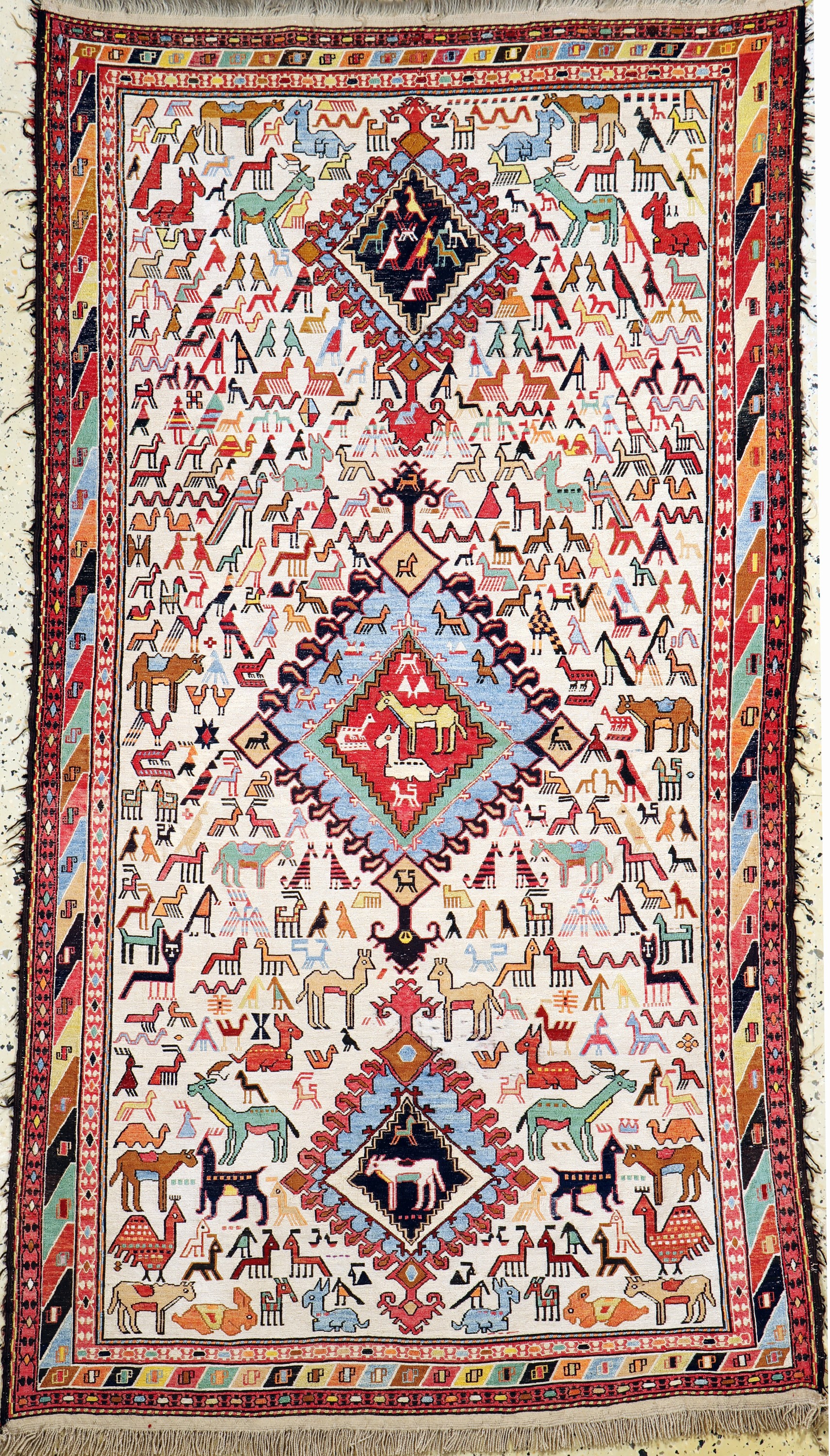 Sumakh, Azerbaijan, Ende 20.Jhd, Seide-Baumwolle auf Wolle, ca. 180 x 106 cm, EHZ: 2