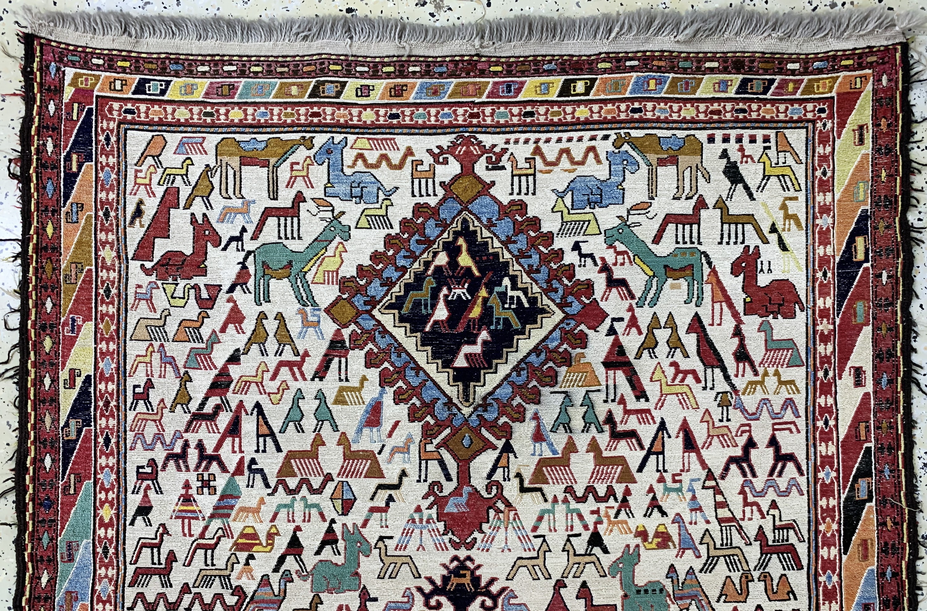 Detail a: Sumakh, Azerbaijan, Ende 20.Jhd, Seide-Baumwolle auf Wolle, ca. 180 x 106 cm, EHZ: 2