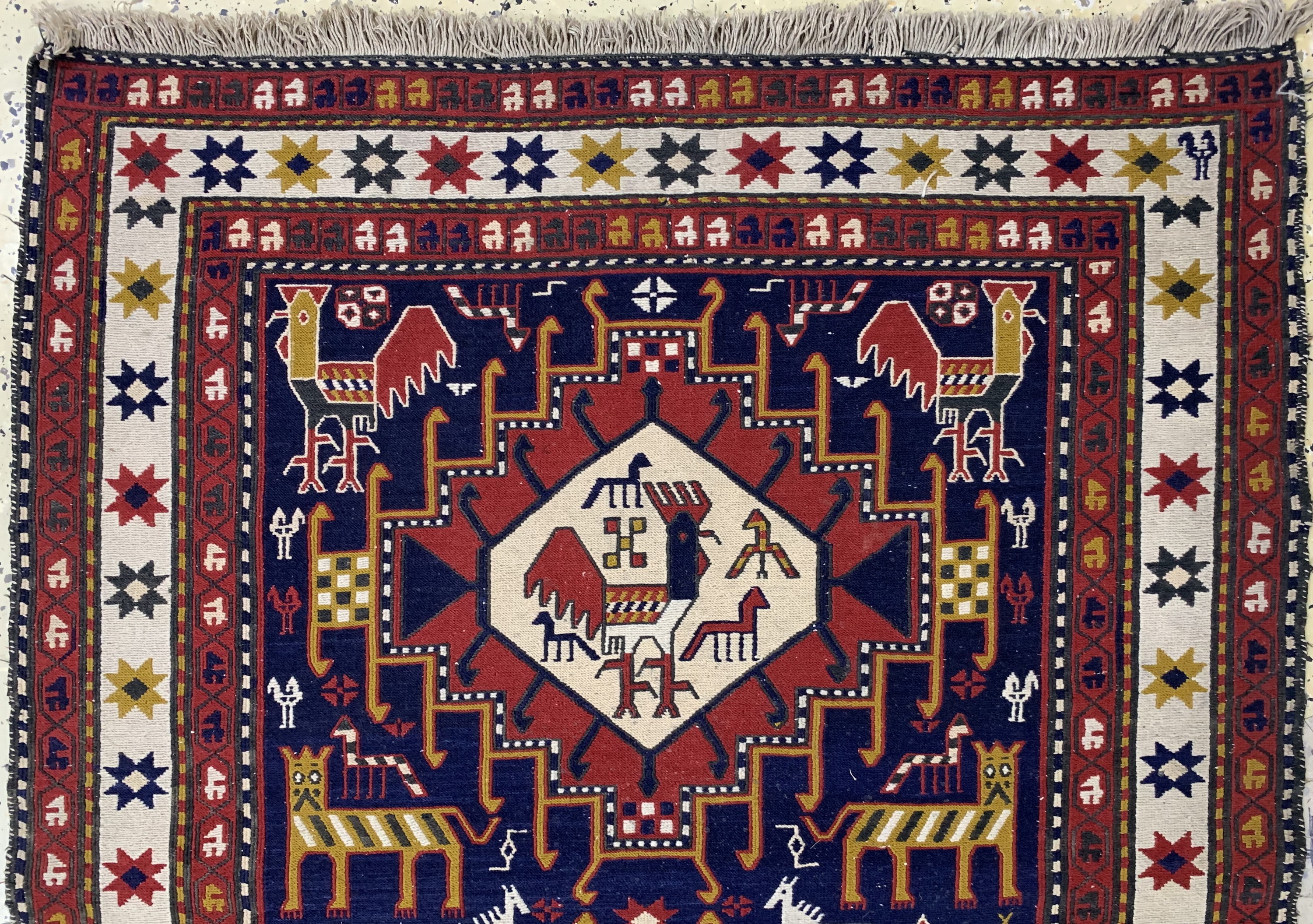 Detail e: 2 Lots Sumakh, Azerbaijan, Ende 20.Jhd, Baumwolle auf Baumwolle, ca. 130 x 120 cm & ca. 150 x 115 cm, EHZ: 2