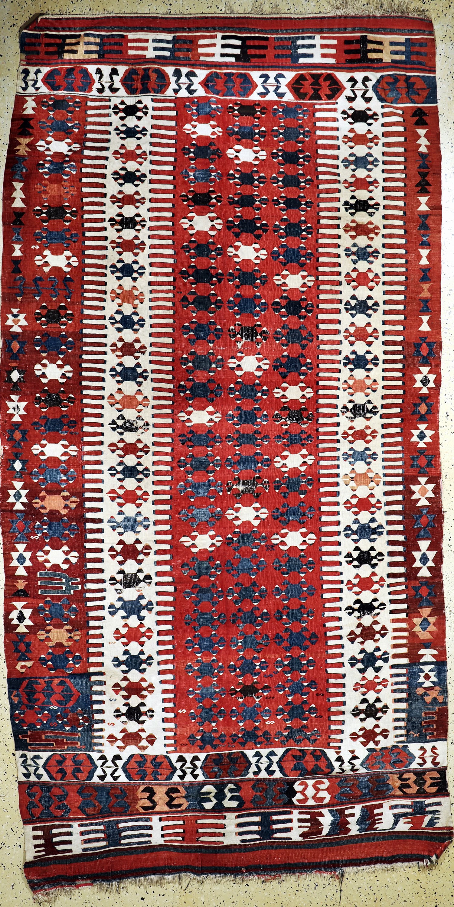Konya Kelim antik, Türkei, um 1900, Wolle auf Wolle, ca. 345 x 175 cm, Reinigungsbedürftig, EHZ: 3