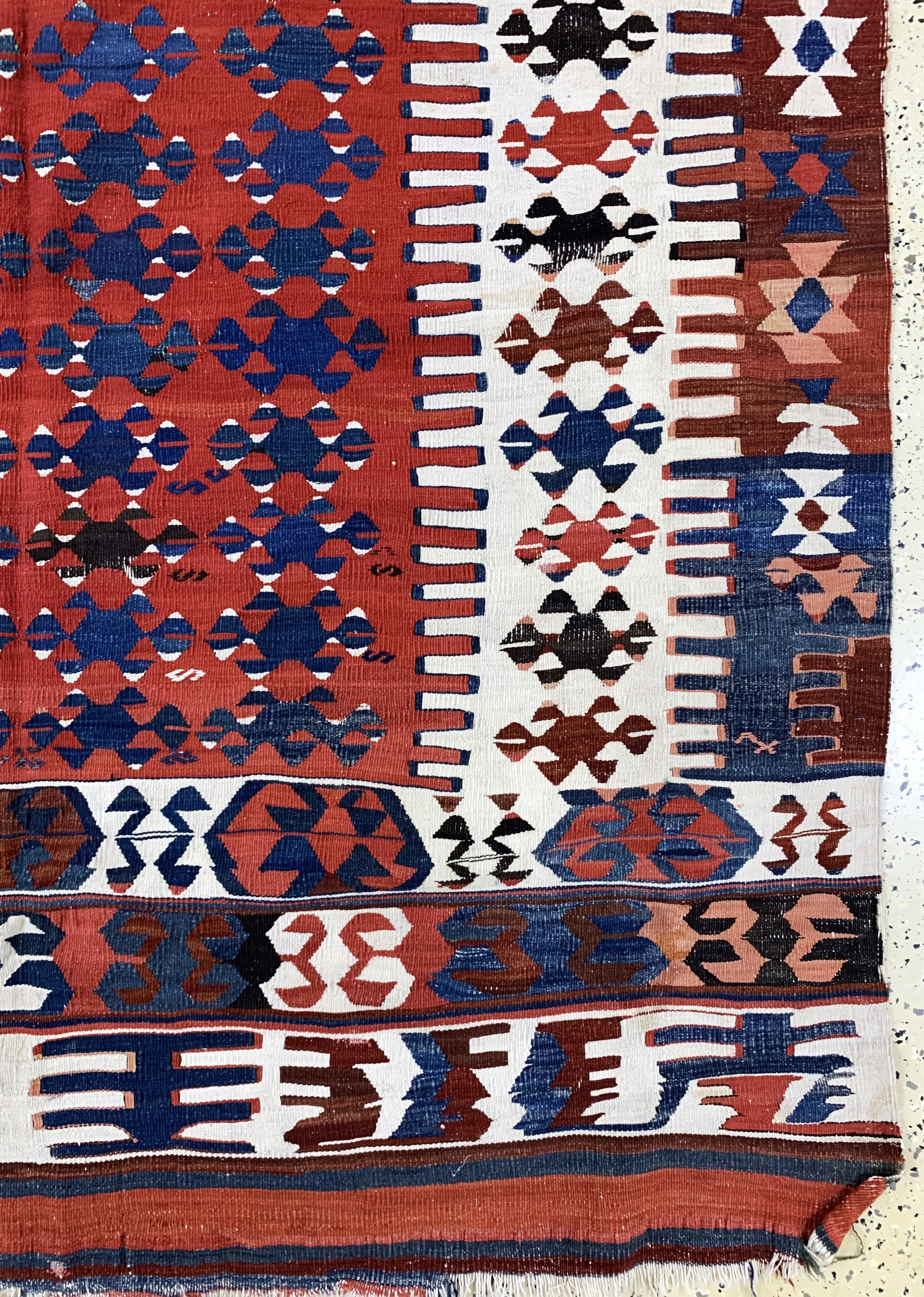 Detail a: Konya Kelim antik, Türkei, um 1900, Wolle auf Wolle, ca. 345 x 175 cm, Reinigungsbedürftig, EHZ: 3