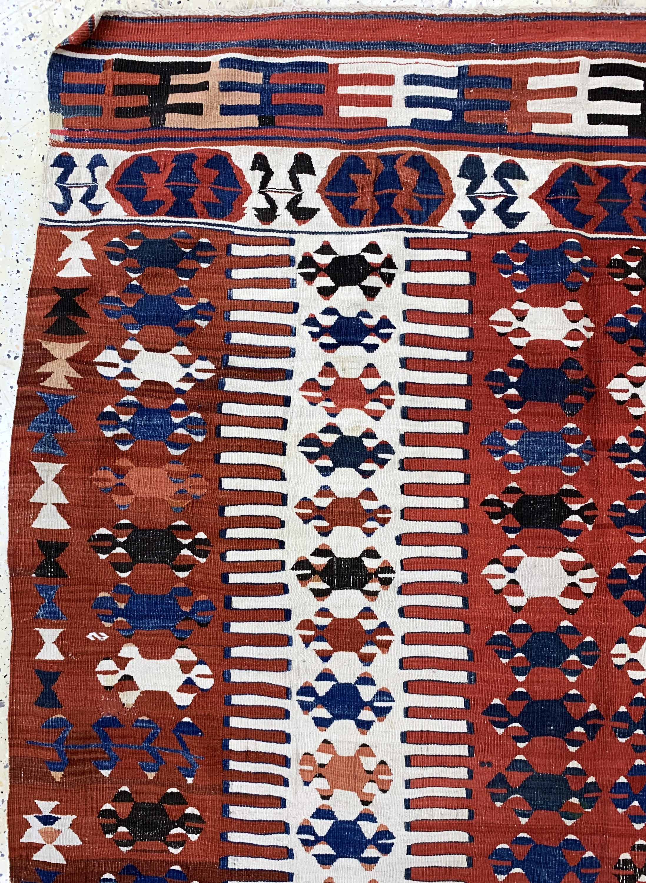 Detail d: Konya Kelim antik, Türkei, um 1900, Wolle auf Wolle, ca. 345 x 175 cm, Reinigungsbedürftig, EHZ: 3