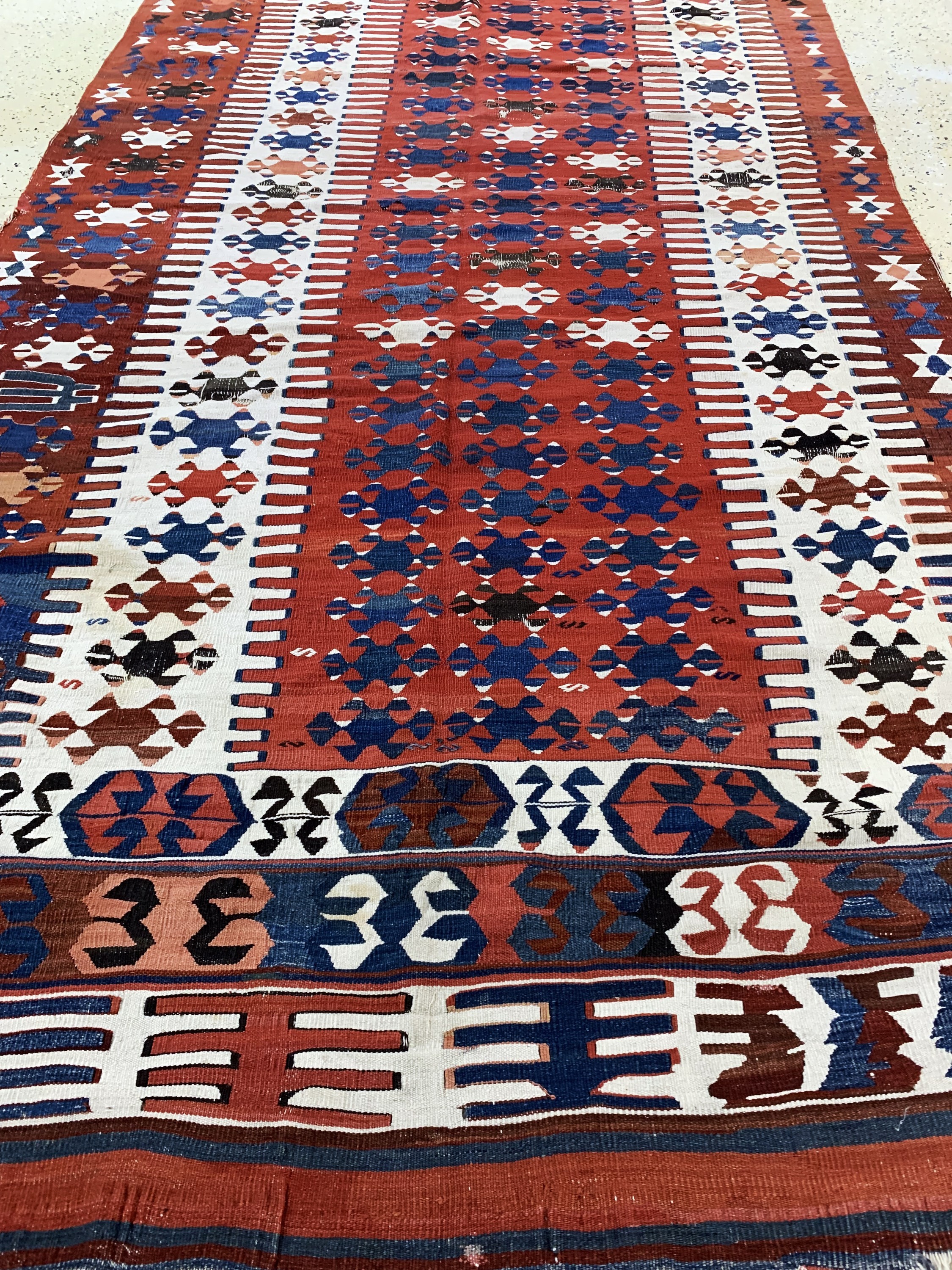 Detail f: Konya Kelim antik, Türkei, um 1900, Wolle auf Wolle, ca. 345 x 175 cm, Reinigungsbedürftig, EHZ: 3