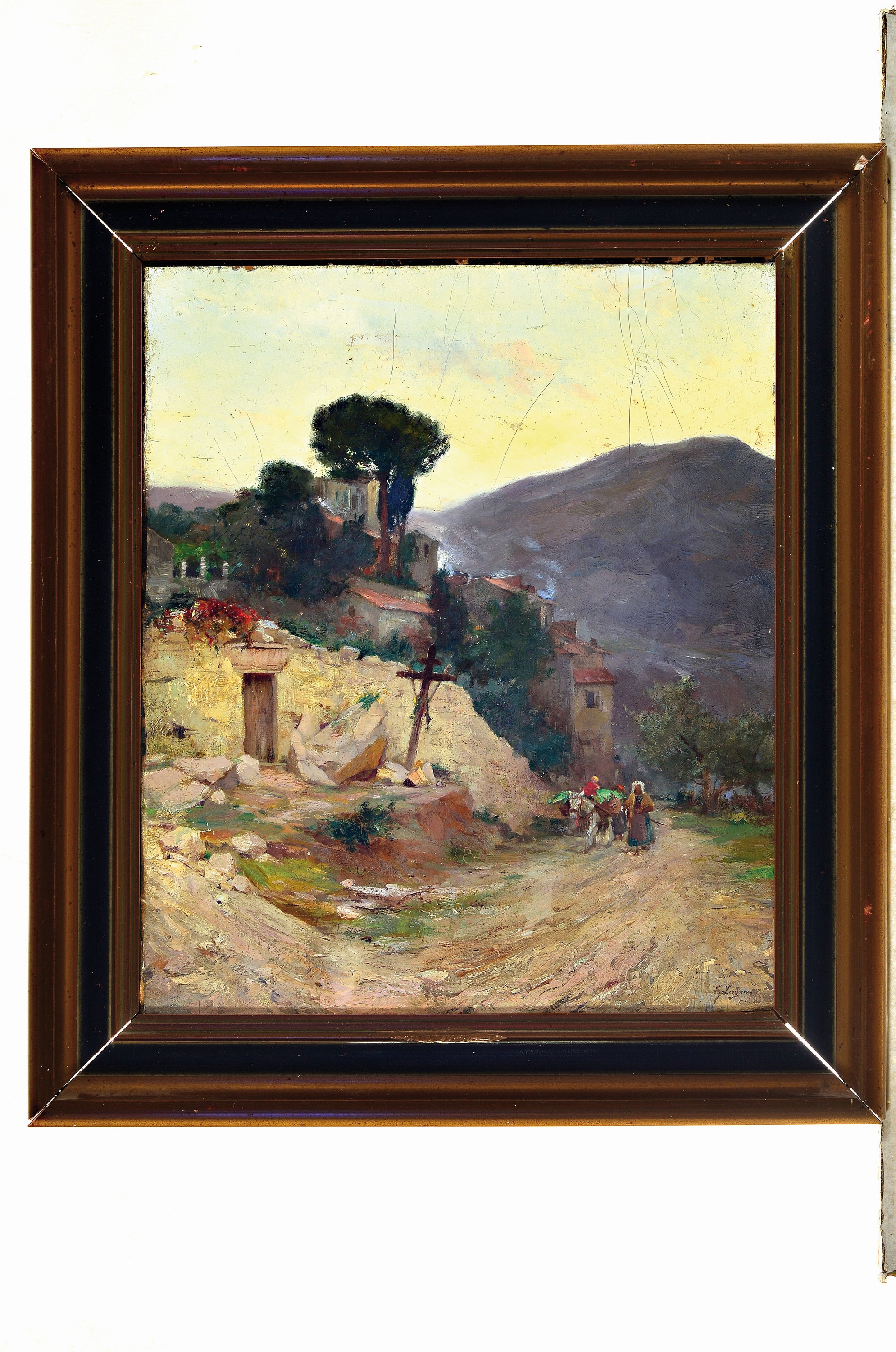 Detail k: Franz Lugan, 1864 Schlesien-1942, südliche Dorflandschaft, Öl/Platte, rechts unten signiert, 50x40 cm