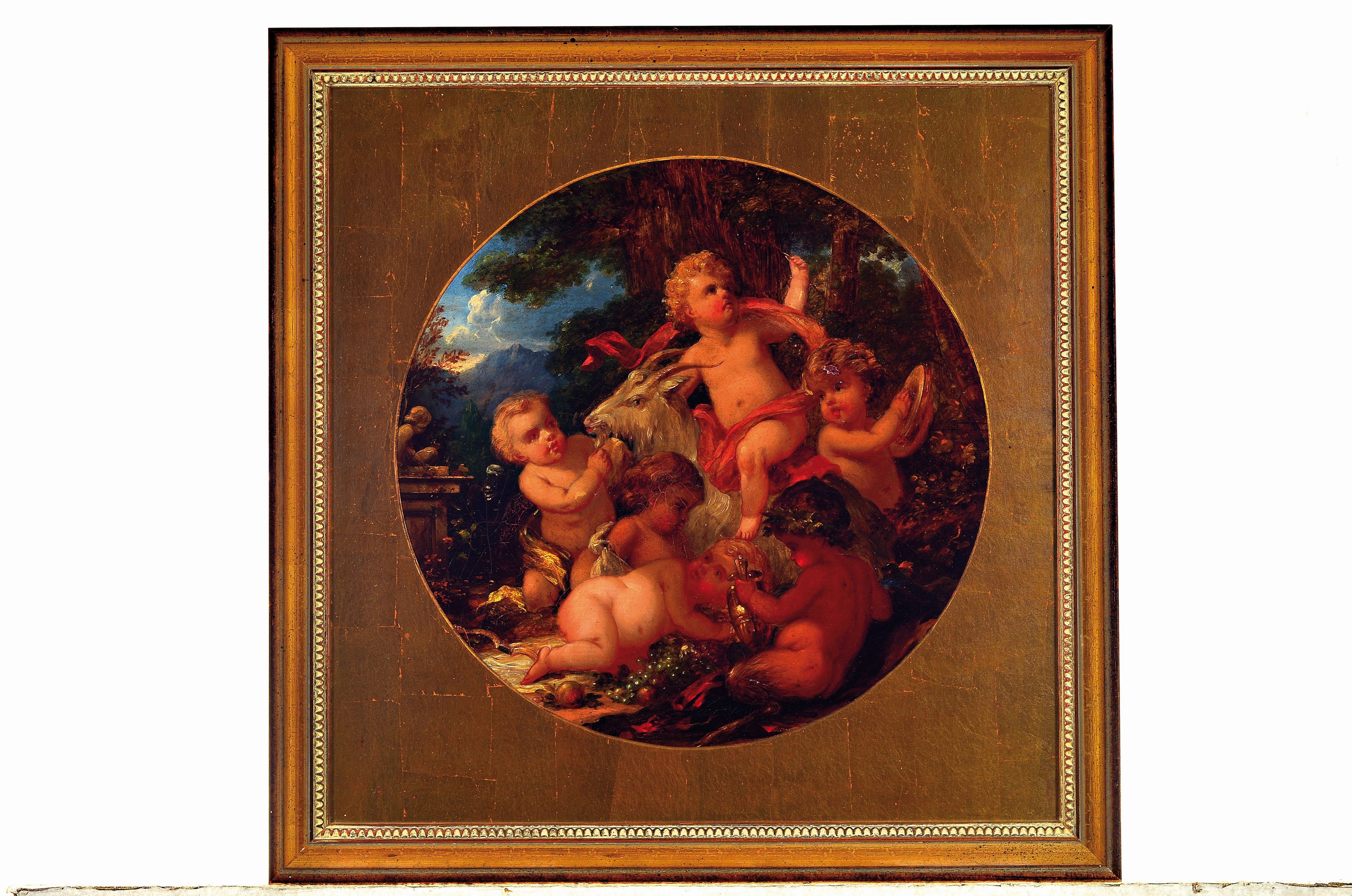 Detail k: Charles Halkerston, gestorben 1899, britisch, "Boys at play with a goat" so verso bezeichnet, spielende Putti nach flämischem Vorbild, ...