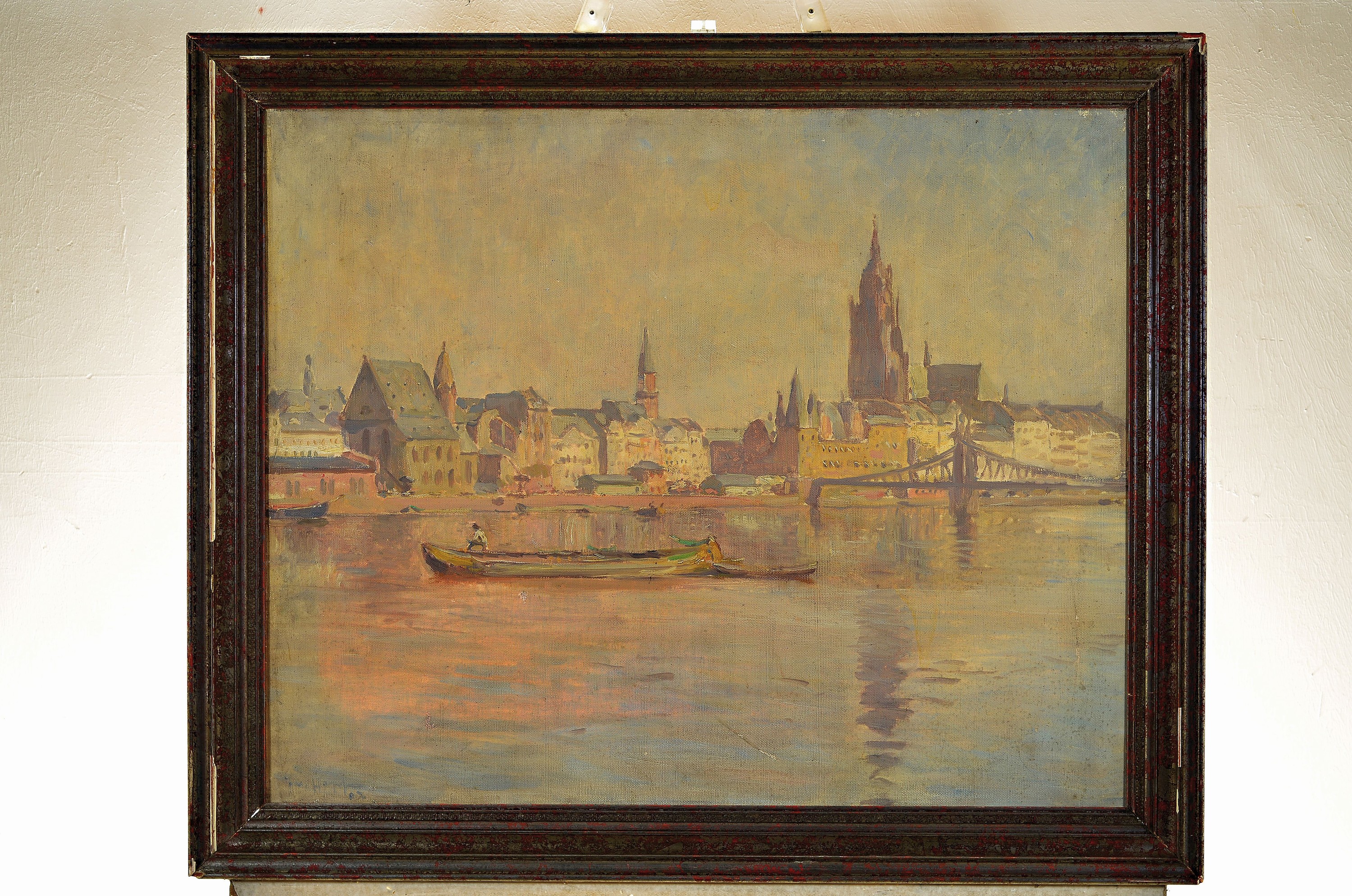 Detail k: Jakob Happ, 1861-1936 Frankfurt a.M., "Vaterstadt", so verso bezeichnet, Blick über den Main auf den Kaiserdom zu Frankfurt, linksunten ...