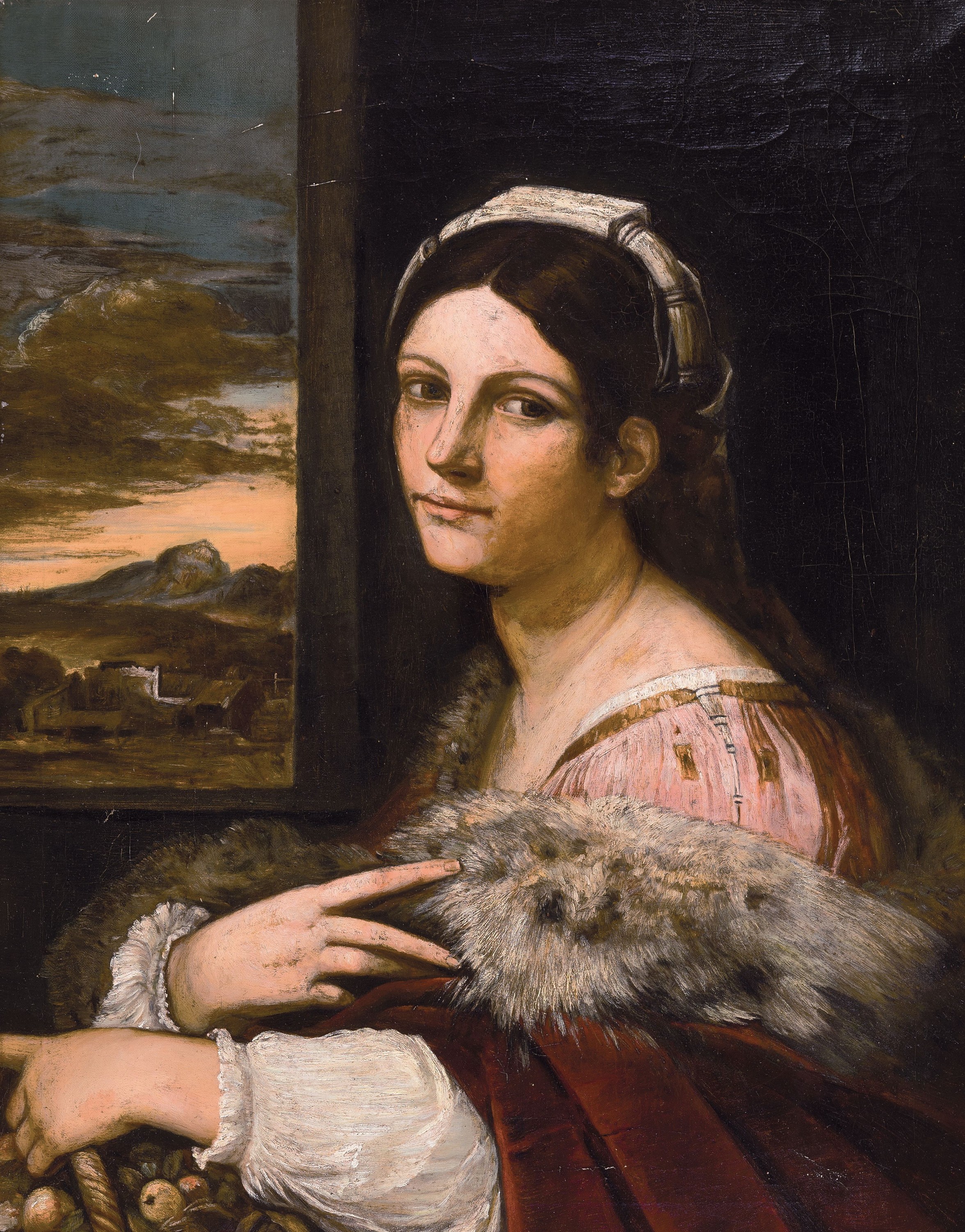 Unbekannter Kopist nach Sebastiano del Piombo (1485-1547), 19.Jh., Heilige Dorothea bzw. Römerin mit Früchtekorb (um 1512, Gemäldegalerie Berlin), ...