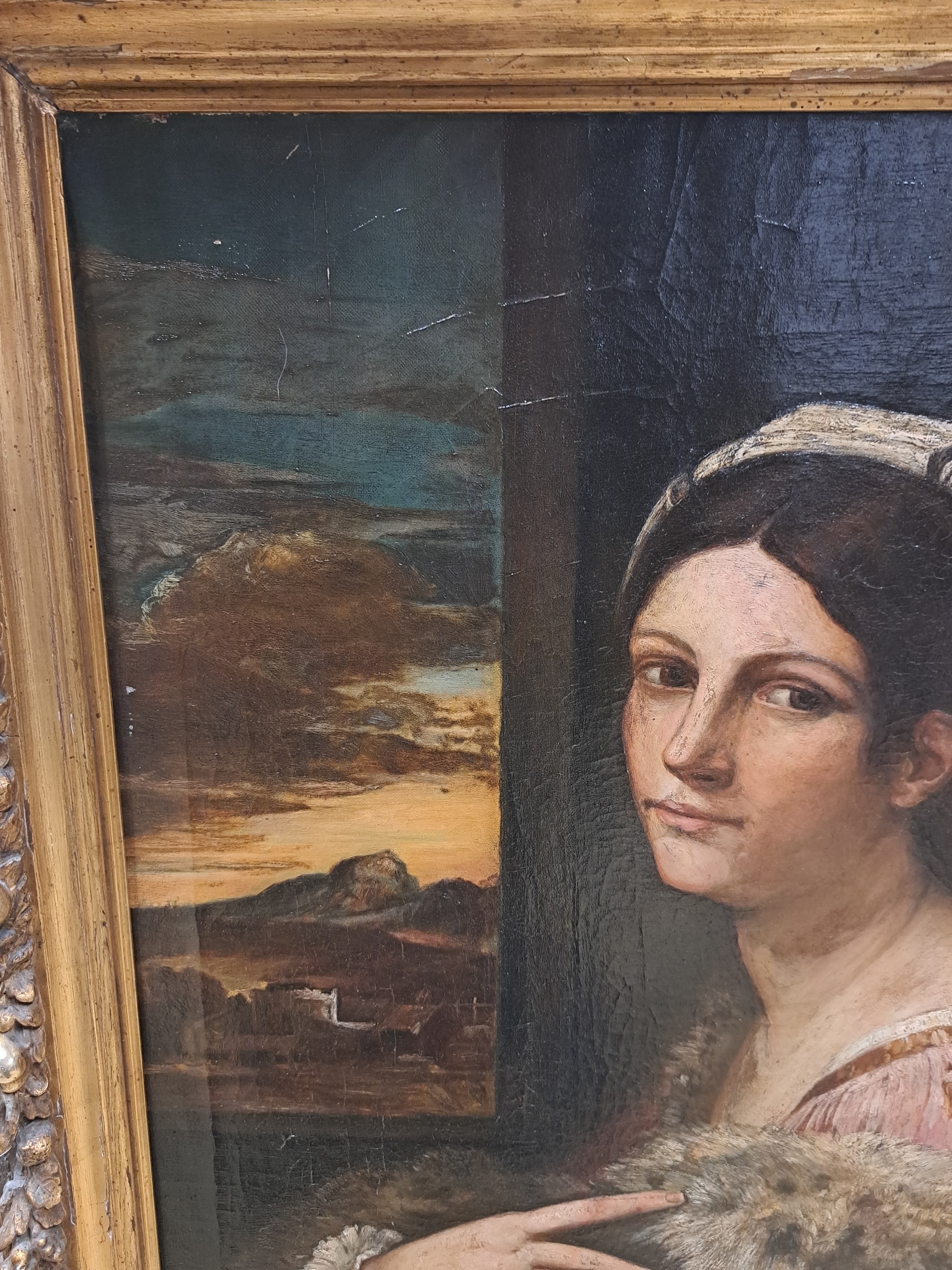 Detail b: Unbekannter Kopist nach Sebastiano del Piombo (1485-1547), 19.Jh., Heilige Dorothea bzw. Römerin mit Früchtekorb (um 1512, Gemäldegalerie Berlin), ...