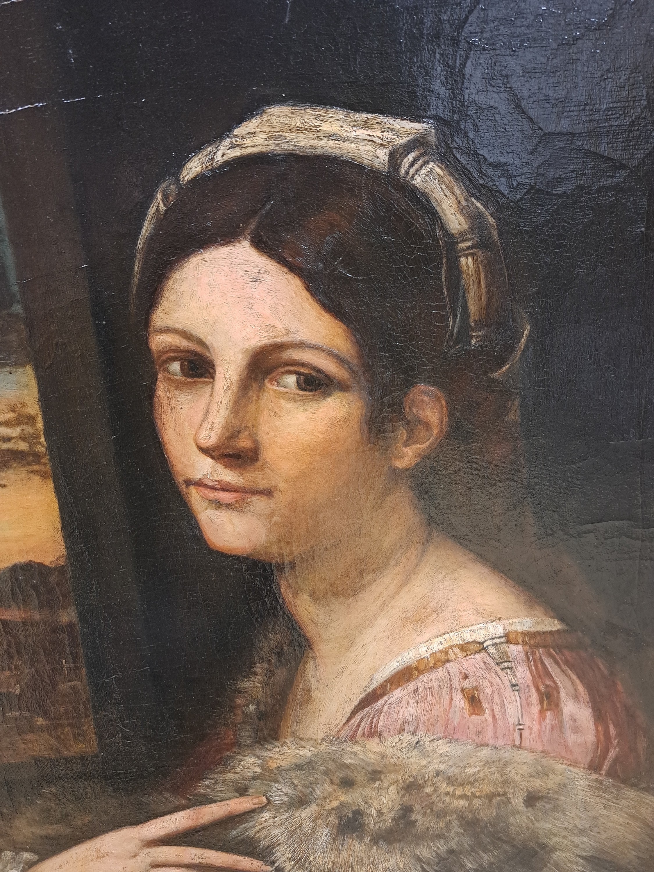 Detail c: Unbekannter Kopist nach Sebastiano del Piombo (1485-1547), 19.Jh., Heilige Dorothea bzw. Römerin mit Früchtekorb (um 1512, Gemäldegalerie Berlin), ...