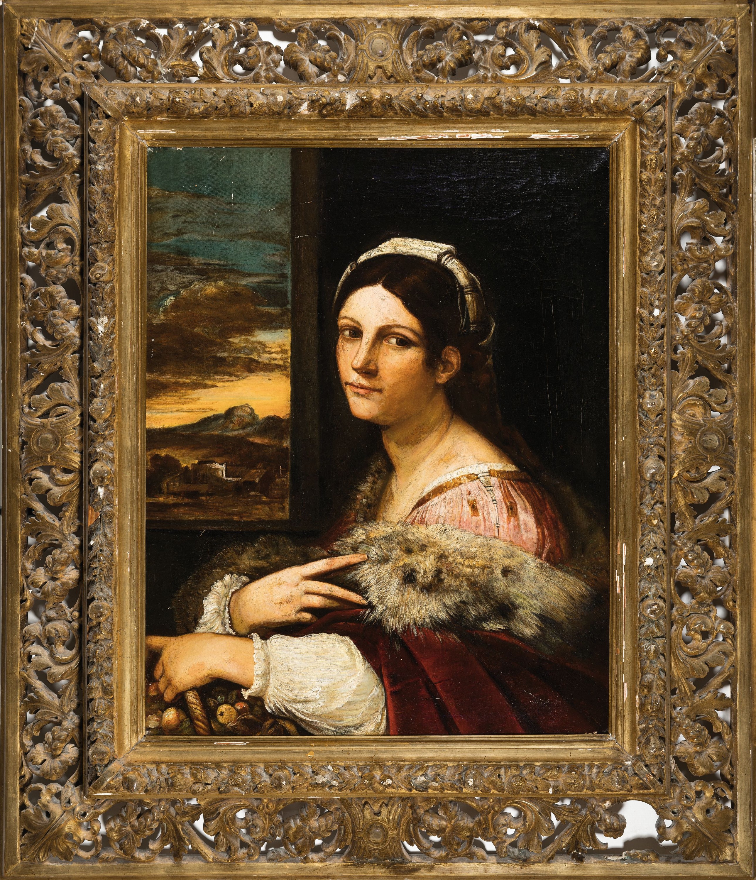Detail k: Unbekannter Kopist nach Sebastiano del Piombo (1485-1547), 19.Jh., Heilige Dorothea bzw. Römerin mit Früchtekorb (um 1512, Gemäldegalerie Berlin), ...