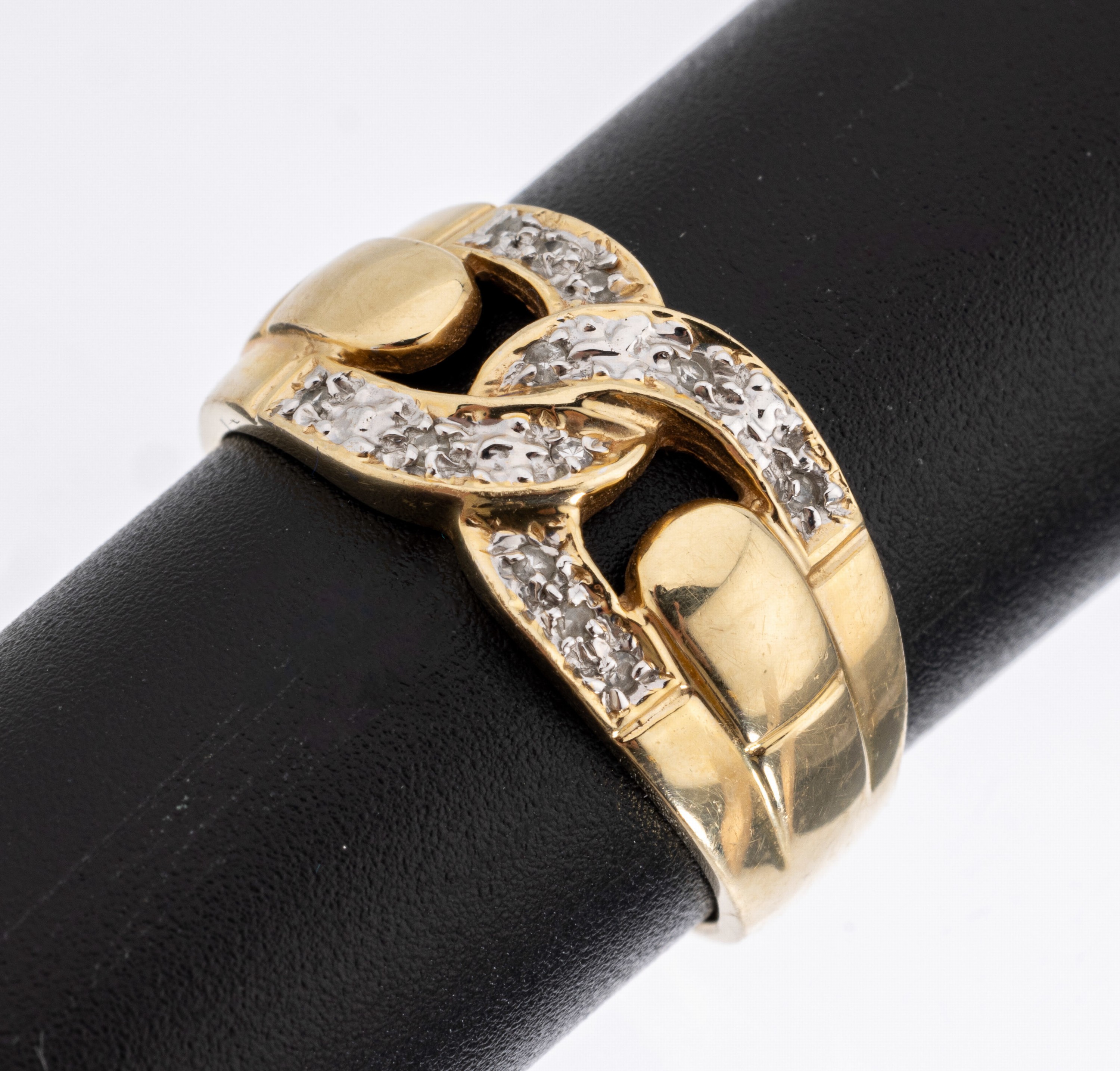 14 kt Gold Diamant-Ring, GG 585/000, 10 Diamanten zus. ca. 0.06 ct Weiß/p, RW 55, ca. 4.4 g