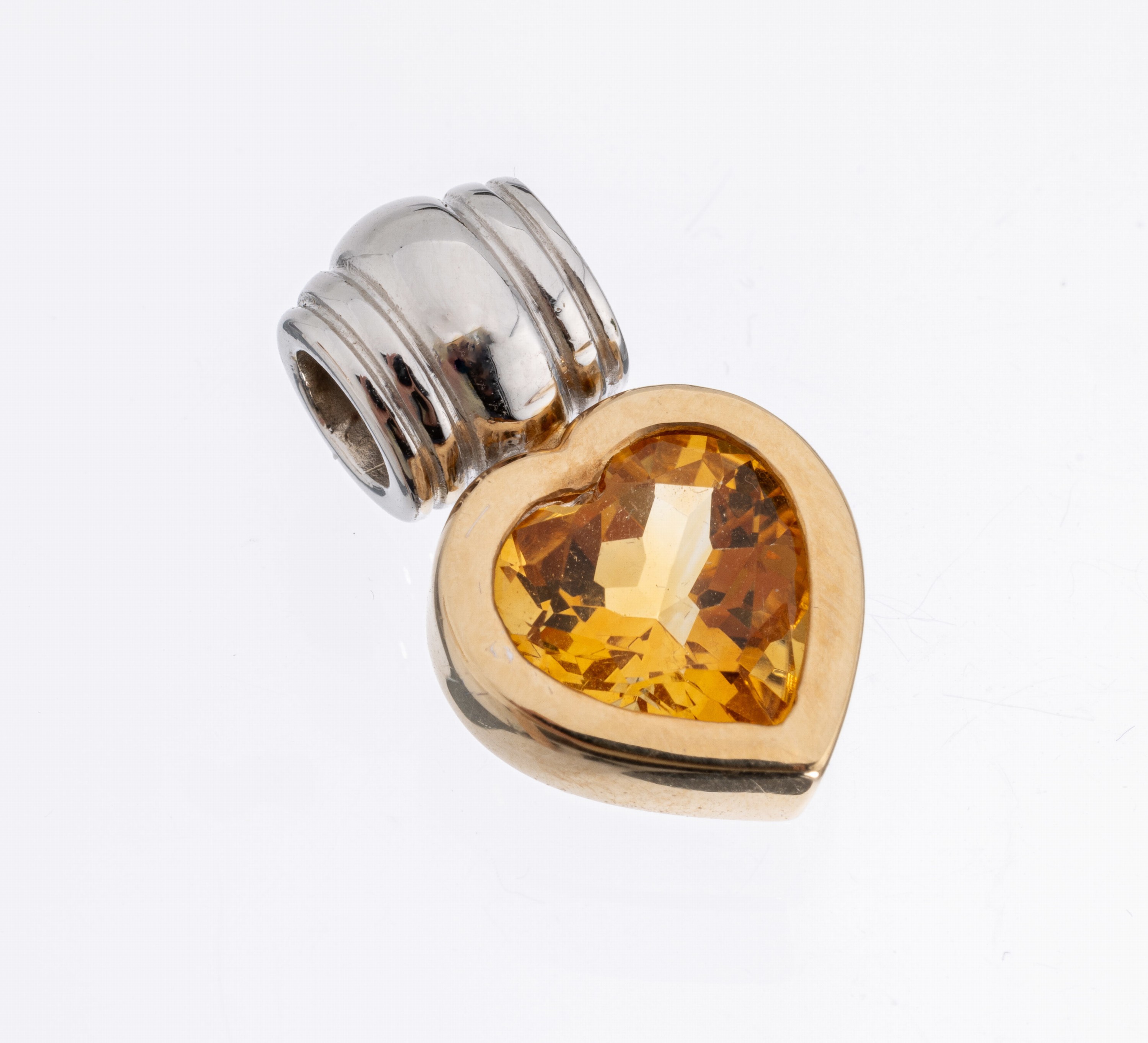 14 kt Gold Citrin-Anhänger, GG/WG 585/000, facett. Citrinherz ca. 5.0 ct, ca. 7.8 g