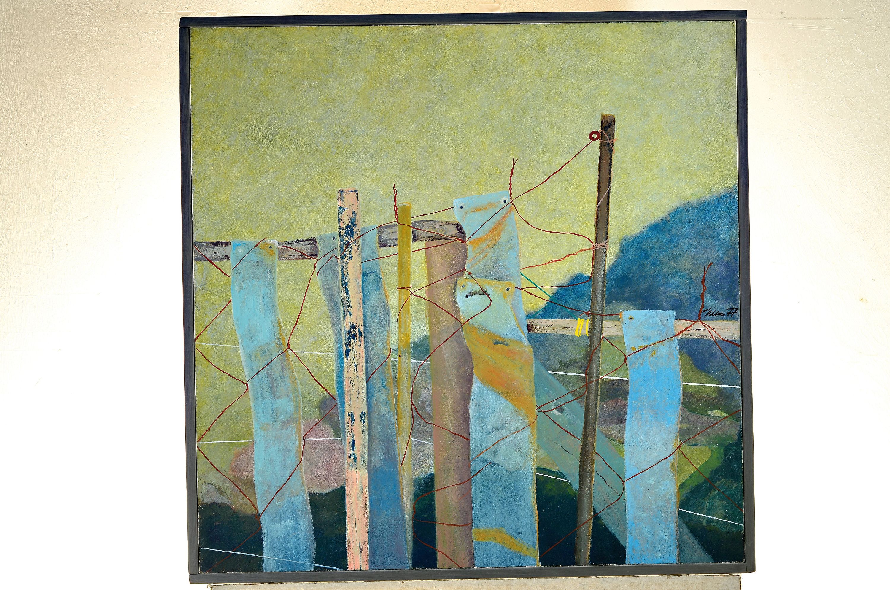 Detail k: Ch. Klose, Künstler der Moderne, Komposition eines Zaunes in Landschaft, 1977, signiert und datiert, Öl/Lwd, 84x83 cm