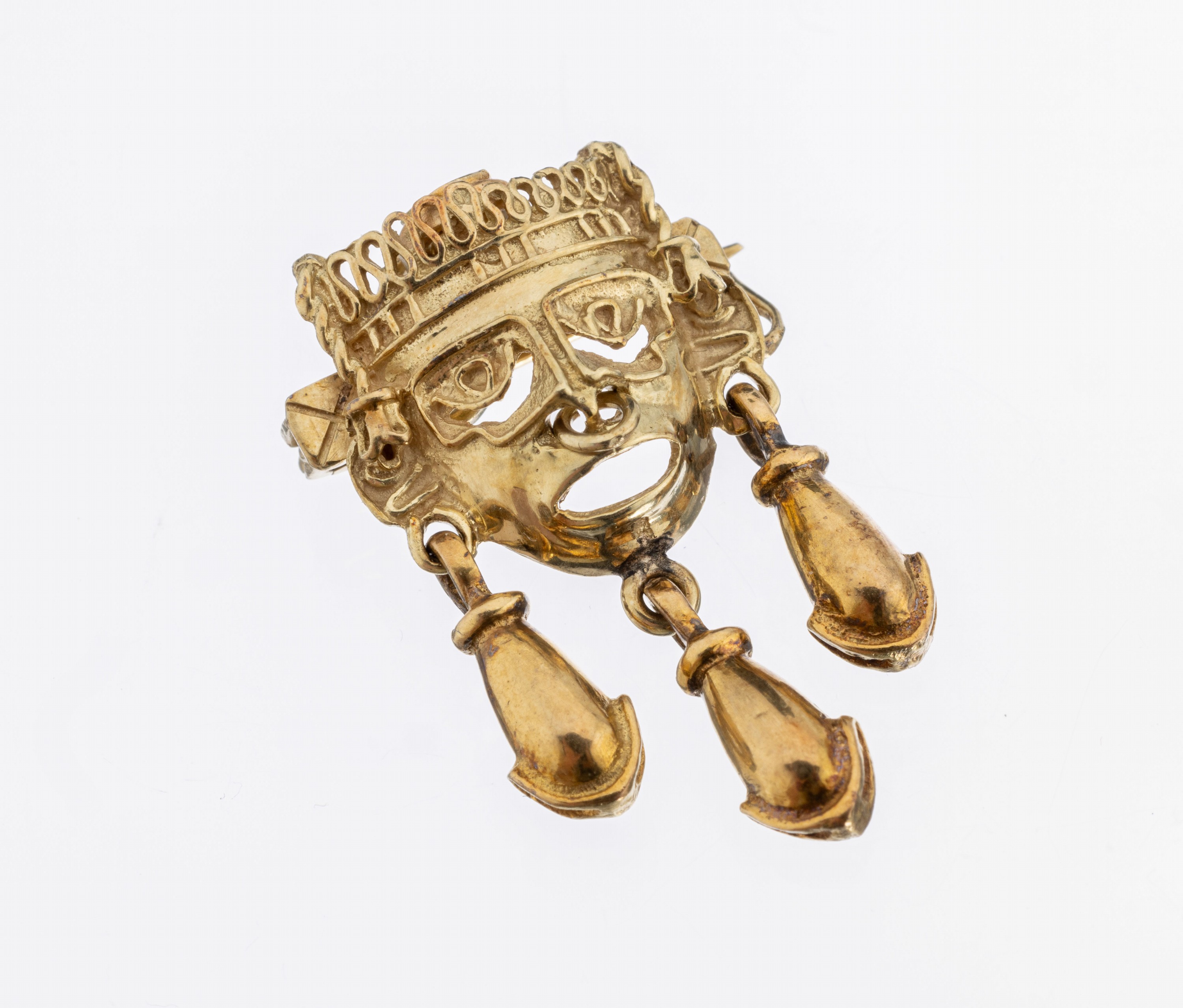 14 kt Gold Anhänger "Maske", GG 585/000, bewegl. Abhängungen, auch als Brosche tragbar,ca. 4.5 g