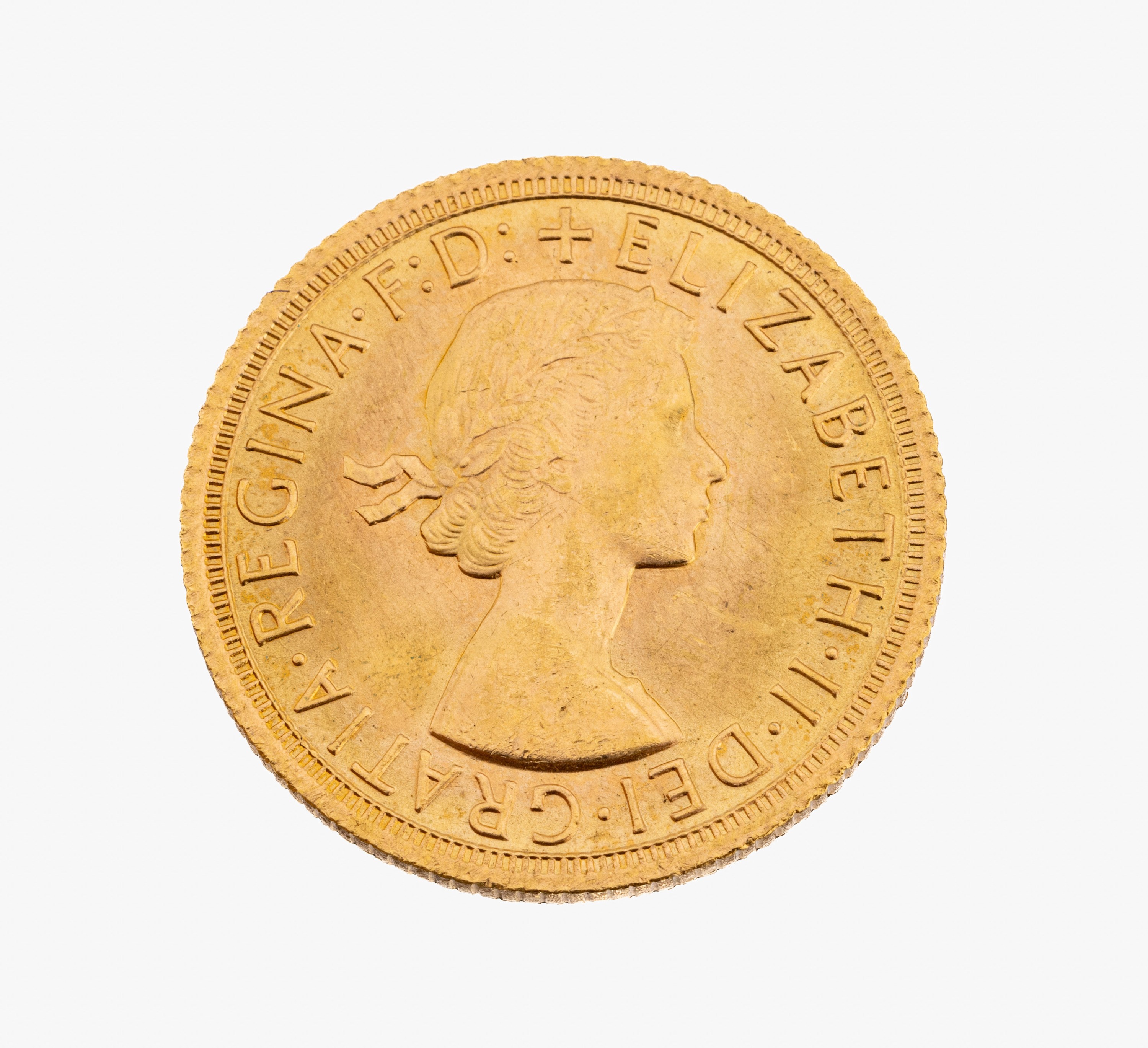 Goldmünze Sovereign, Großbritannien, 1966, Elisabeth II., RV: Heiliger Georg hoch zu Rossim Kampf mit dem Drachen