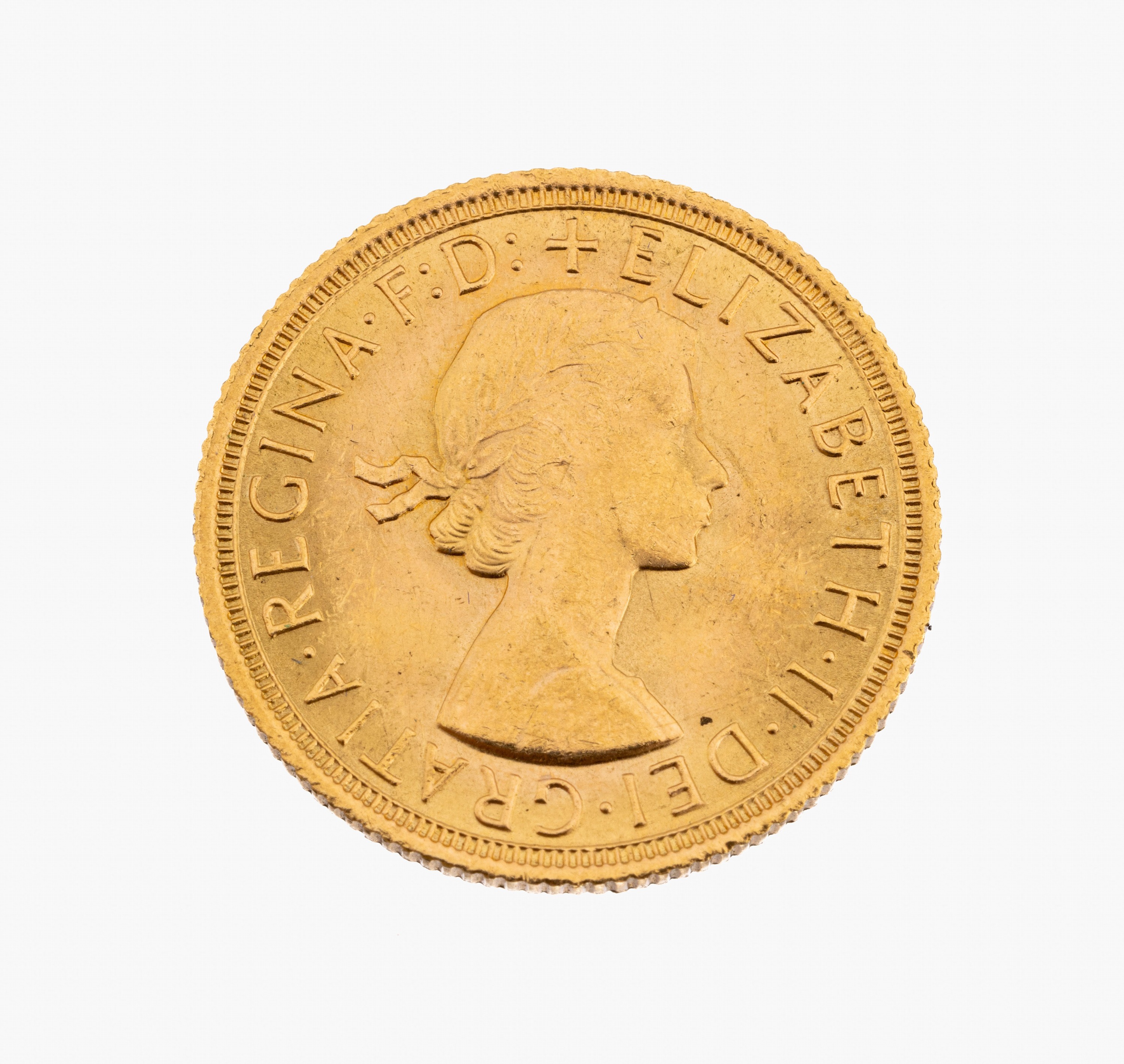 Goldmünze Sovereign, Großbritannien, 1967, Elisabeth II., RV: Heiliger Georg hoch zu Rossim Kampf mit dem Drachen