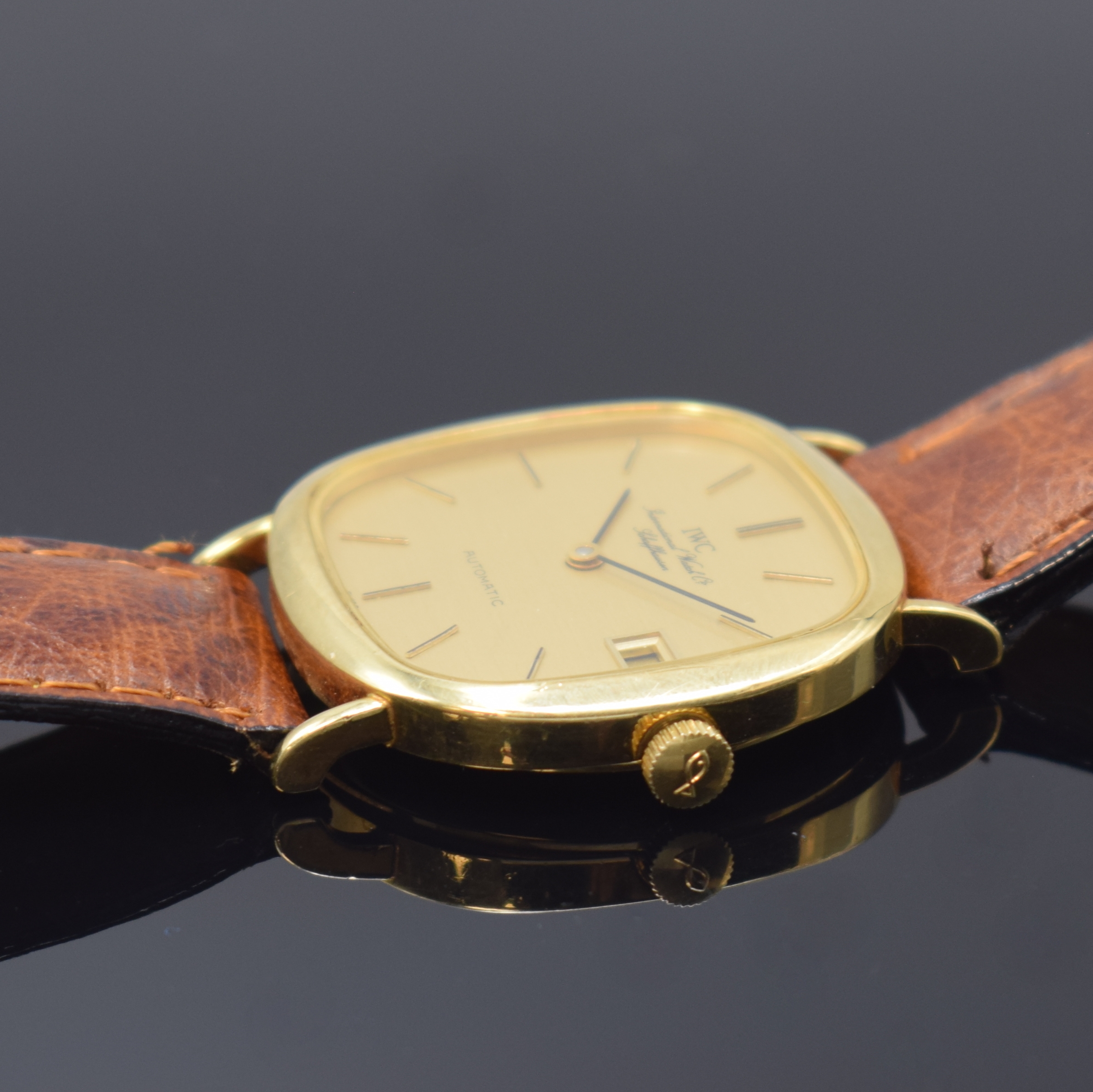 Detail c: IWC seltene Herrenarmbanduhr Referenz 3278 in GG 750/000, Schweiz um 1979, Automatik, kissenförm. Geh. inkl. neutr. Lederband m. orig. verg. ...