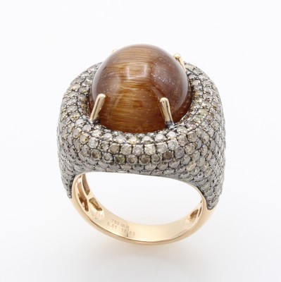 Image Ring mit Rutilquarz und Diamanten, RG 750/ 000, ovaler Quarz in Krappenfassung ca. 18.63 ...