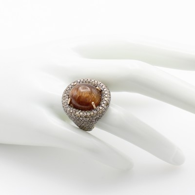 26844795a - Ring mit Rutilquarz und Diamanten, RG 750/ 000, ovaler Quarz in Krappenfassung ca. 18.63 ...