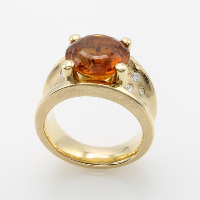 Image Ring mit Citrin und Brillanten, GG 750/000, z.T. matt., Citrin ca. 4.45 ct, 12 Brill. ...