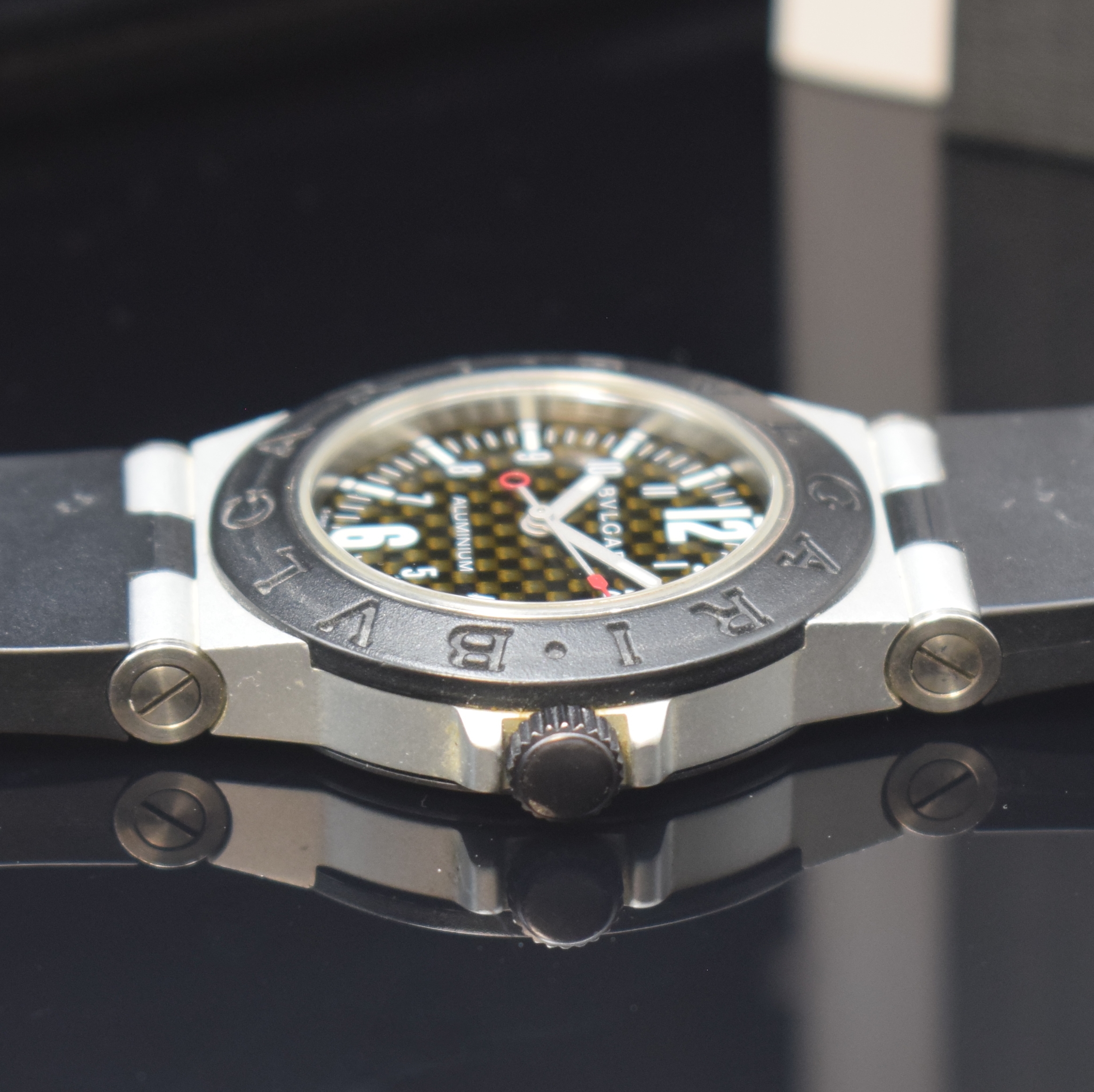 Detail c: BULGARI Damenarmbanduhr Aluminium Referenz AL 32 TA, Schweiz verk. lt. beil. Pap. 08/2009, quarz, orig. Kautschukband m. Dornschl., Boden aufgedr., ...