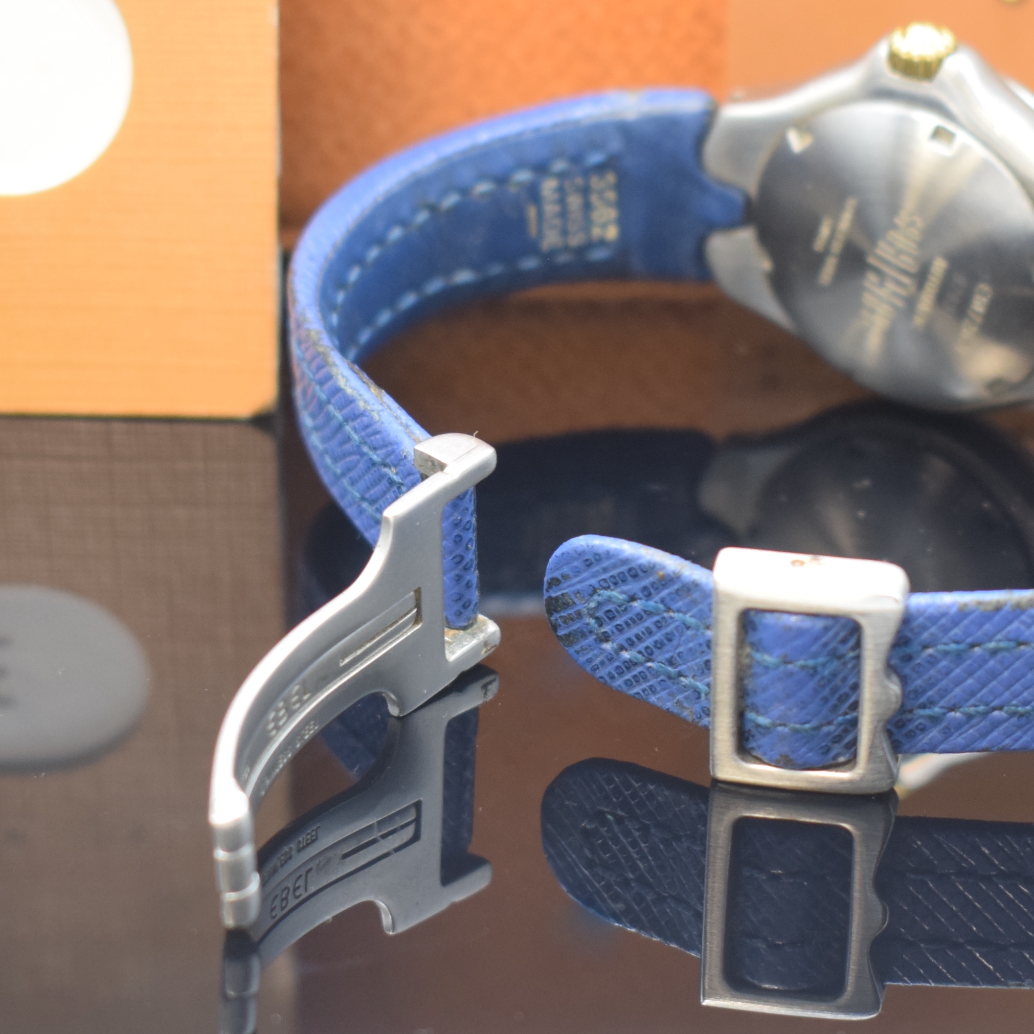 Detail b: EBEL Damenarmbanduhr Sportwave Referenz 6172621, Schweiz verk. lt. beil. Pap. 01/1998, Automatik, Edelstahlgeh. inkl. orig. Lederband m. Faltschl. ...