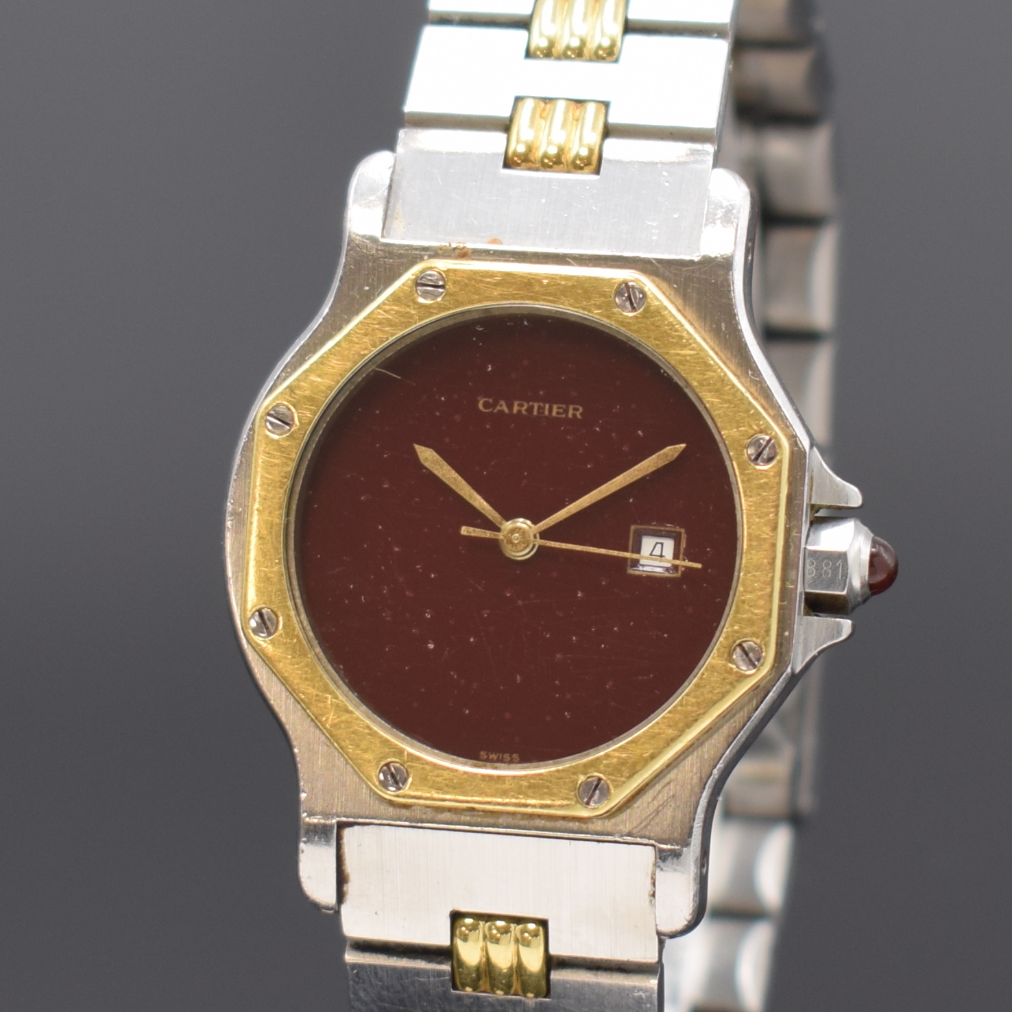 Detail a: CARTIER Santos Ronde Armbanduhr in Stahl/Gold, Schweiz um 1995, Automatik, 8- fach verschr. Geh. inkl. orig. Gliederband m. Faltschl., Schmuckkrone, ...