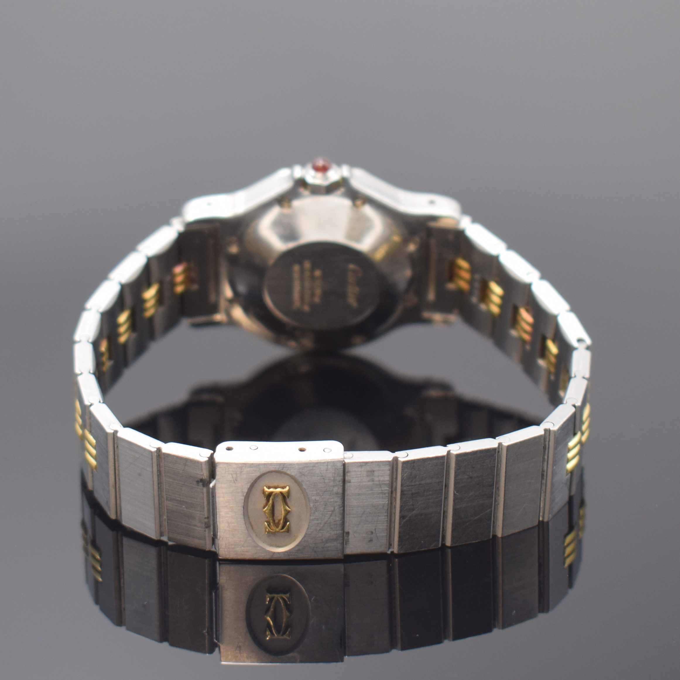 Detail b: CARTIER Santos Ronde Armbanduhr in Stahl/Gold, Schweiz um 1995, Automatik, 8- fach verschr. Geh. inkl. orig. Gliederband m. Faltschl., Schmuckkrone, ...